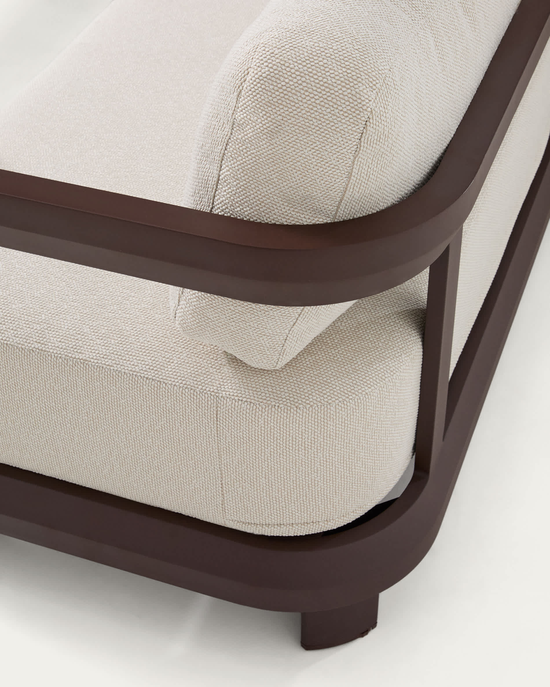 Nerano set with 3-seater sofa, 2 armchairs and coffee table in tempered glass and brown aluminium