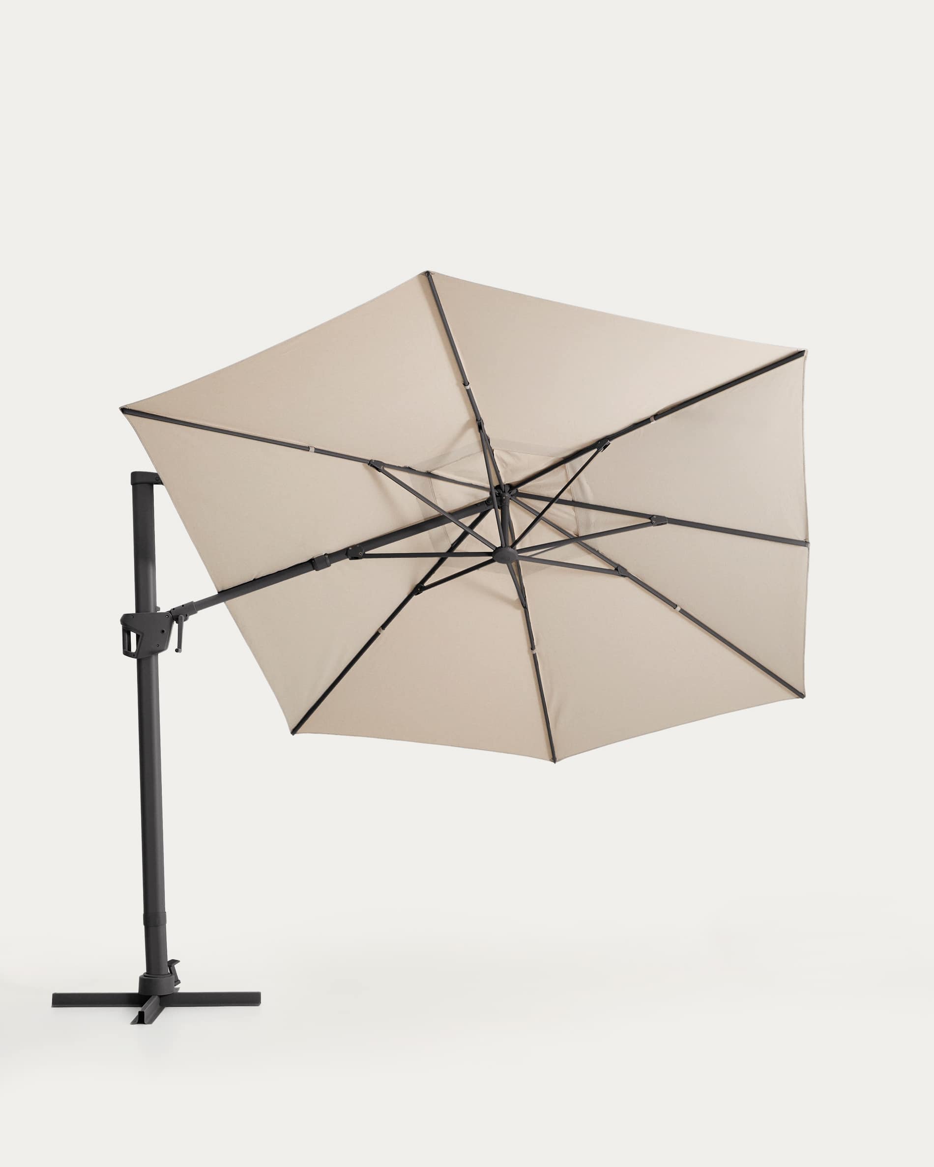 Noli beige cantilever parasol with graphite aluminium structure 300 x 420cm