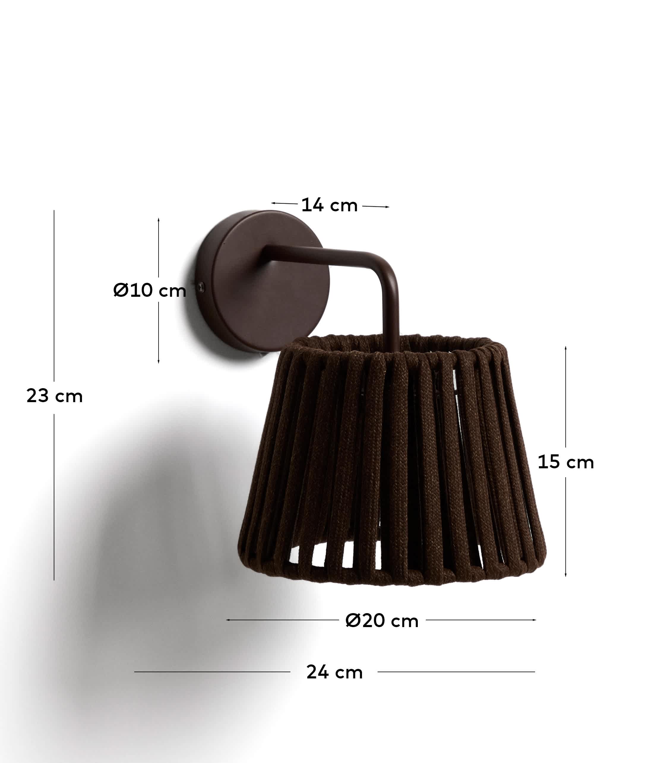 Aldet brown outdoor wall light in flat rope cord and metal