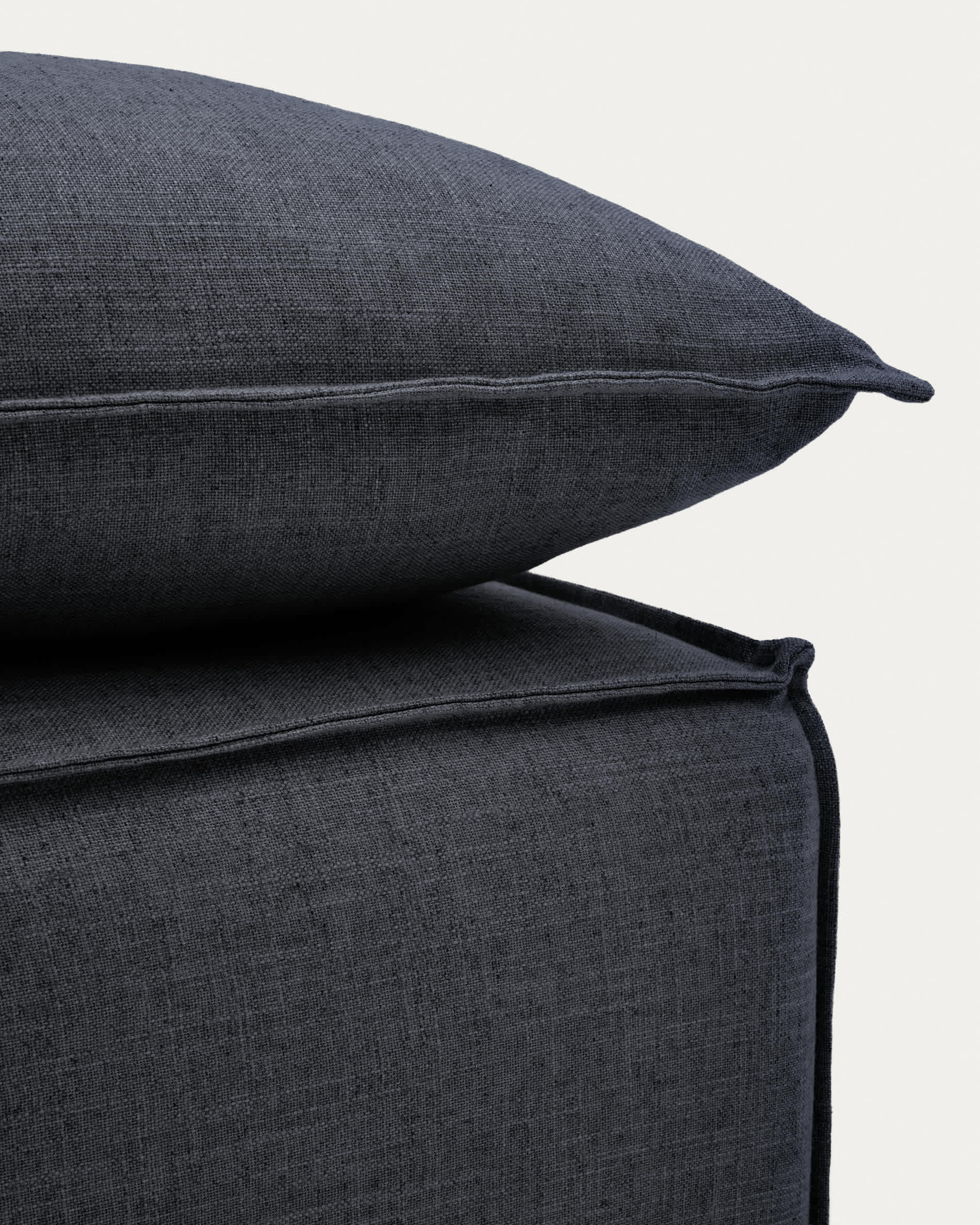 Anarela dark grey linen and viscose footrest with removable cover and cushion 80 x 80cm FSC Mix Credit