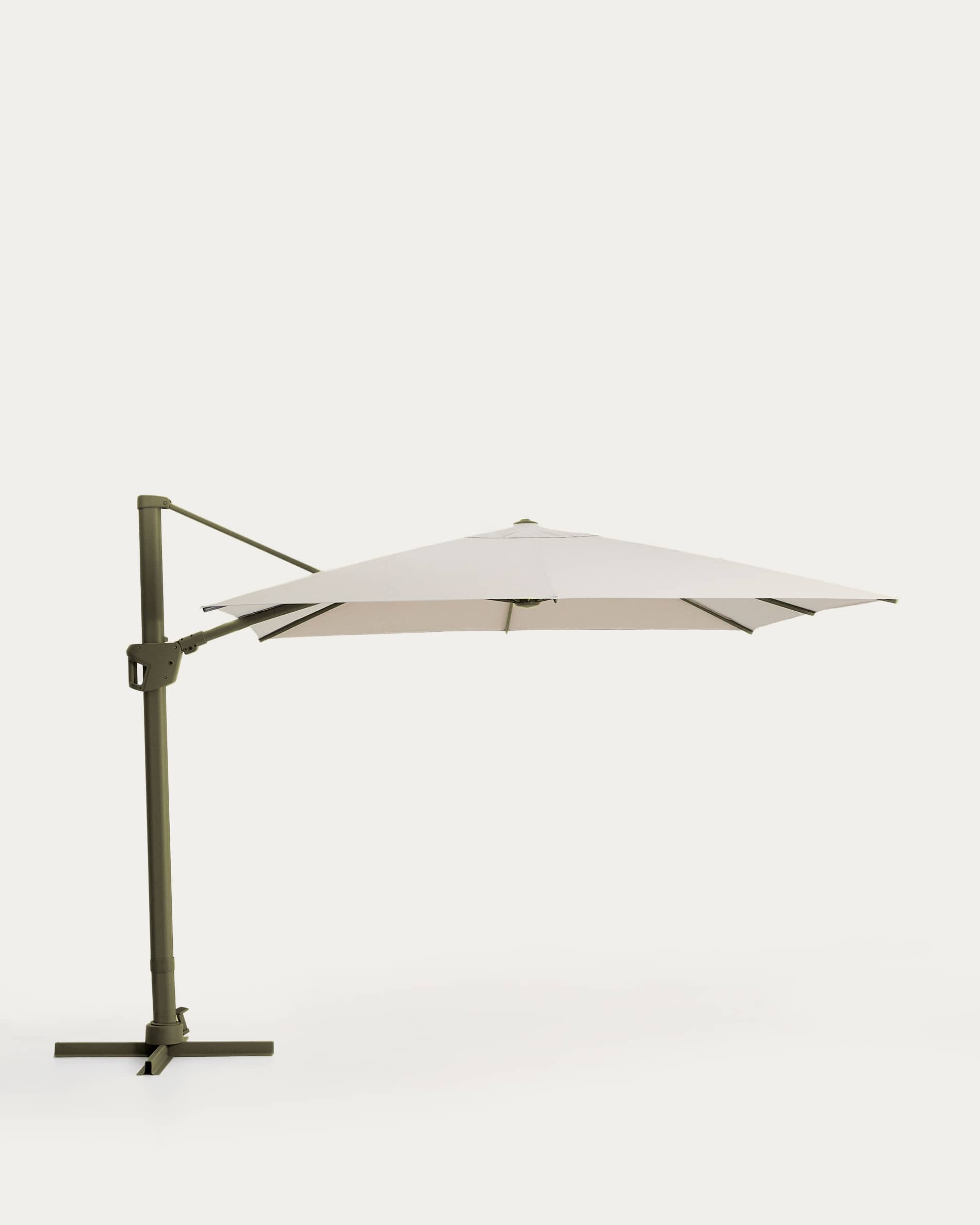 Noli beige cantilever parasol with green aluminium structure 300 x 300cm