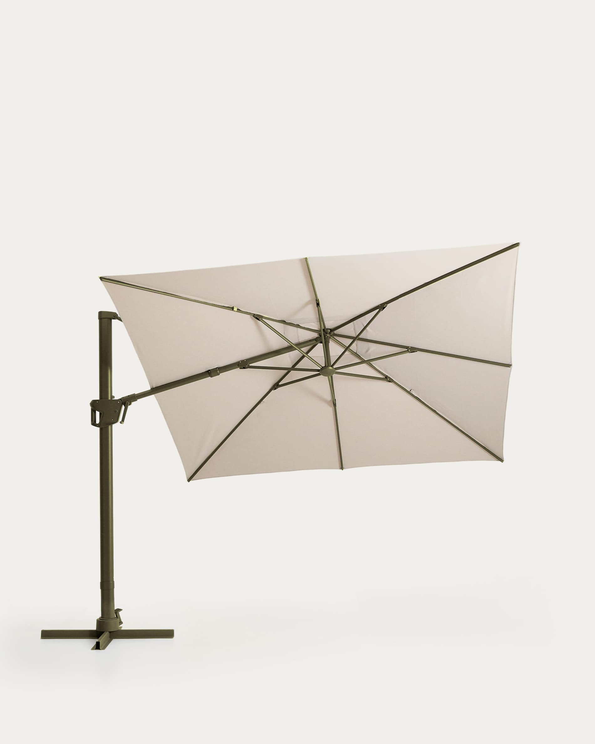 Noli beige cantilever parasol with green aluminium structure 300 x 300cm