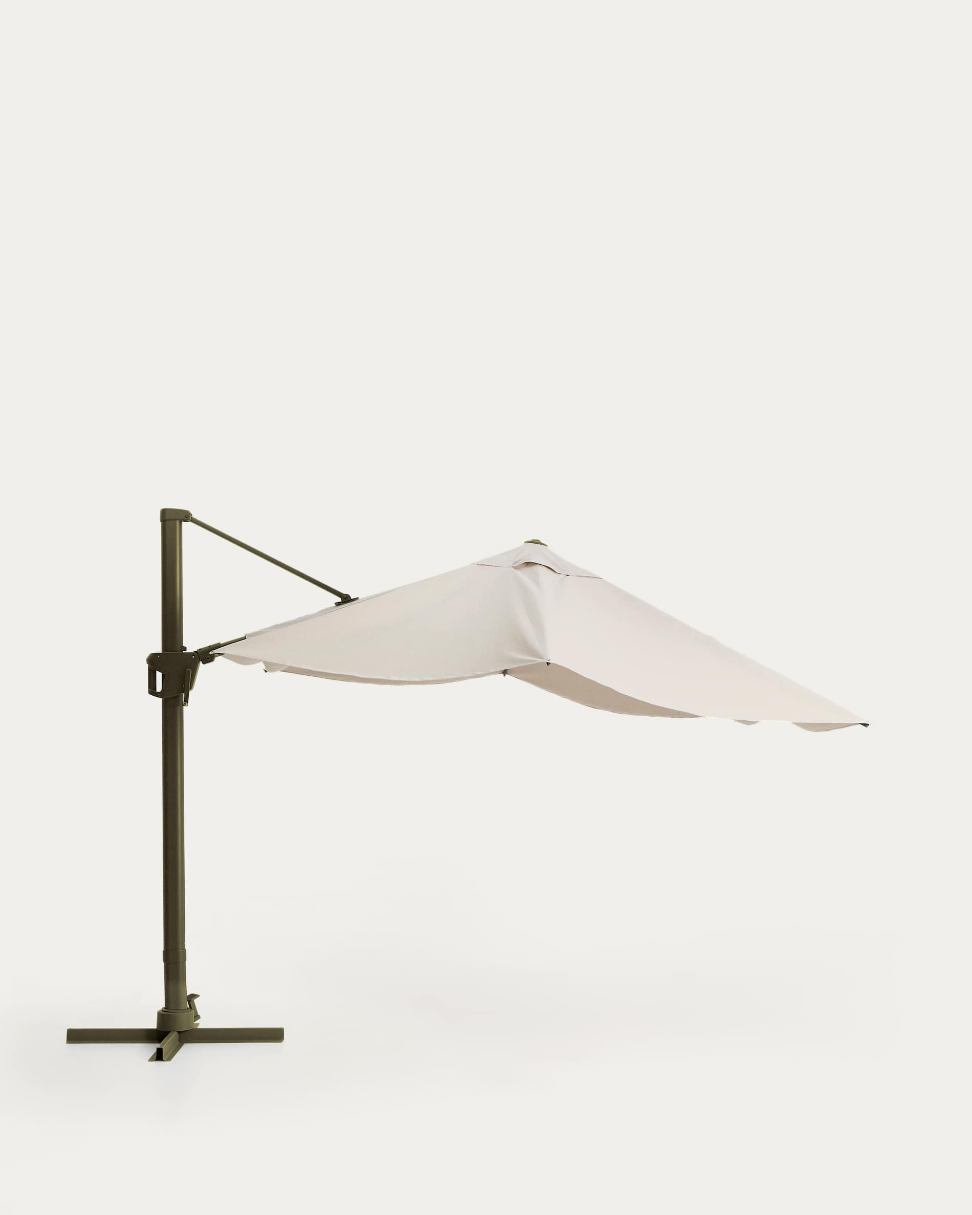 Noli beige cantilever parasol with green aluminium structure 300 x 300cm