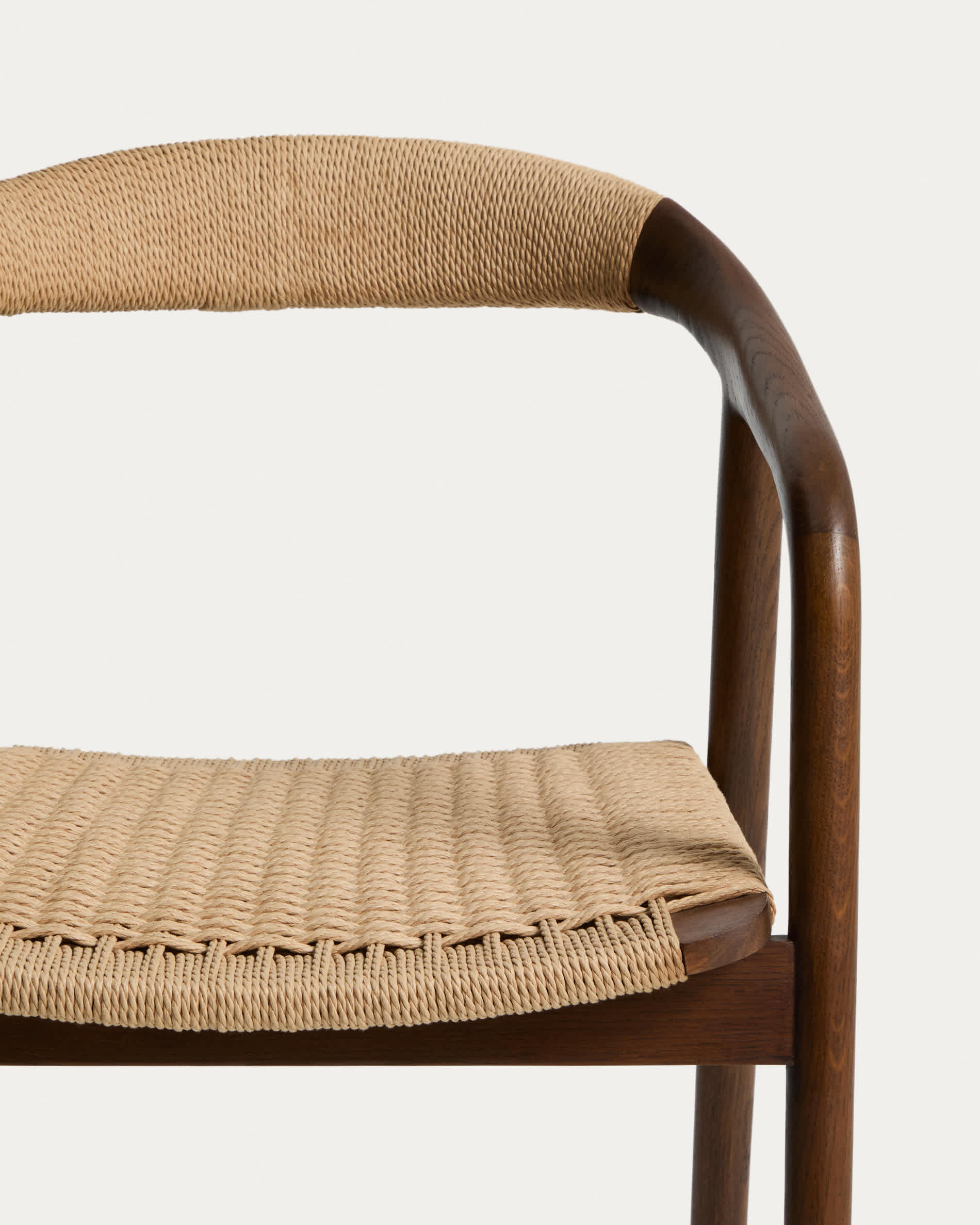 Derile chair in solid oak wood with walnut finish and beige paper rope cord FSC Mix Credit