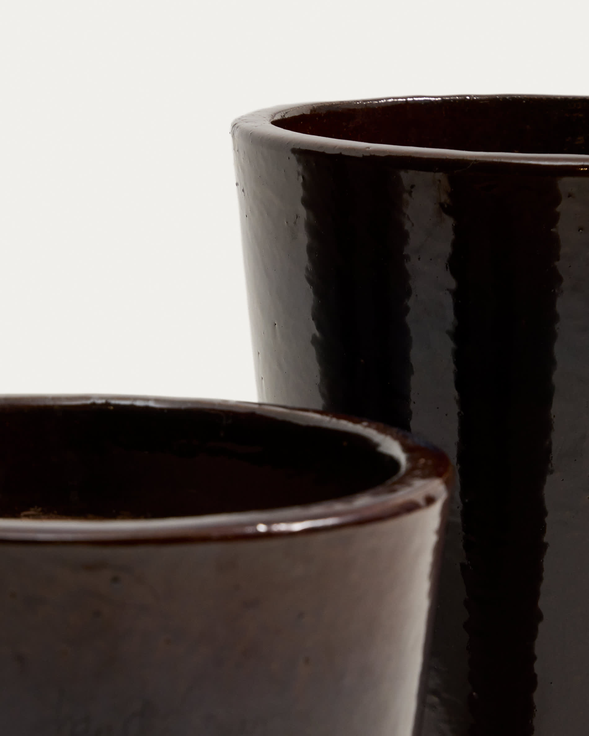 Rotja set of 3 terracotta planters with glazed garnet finish Ø 26 / 35 / 47 cm