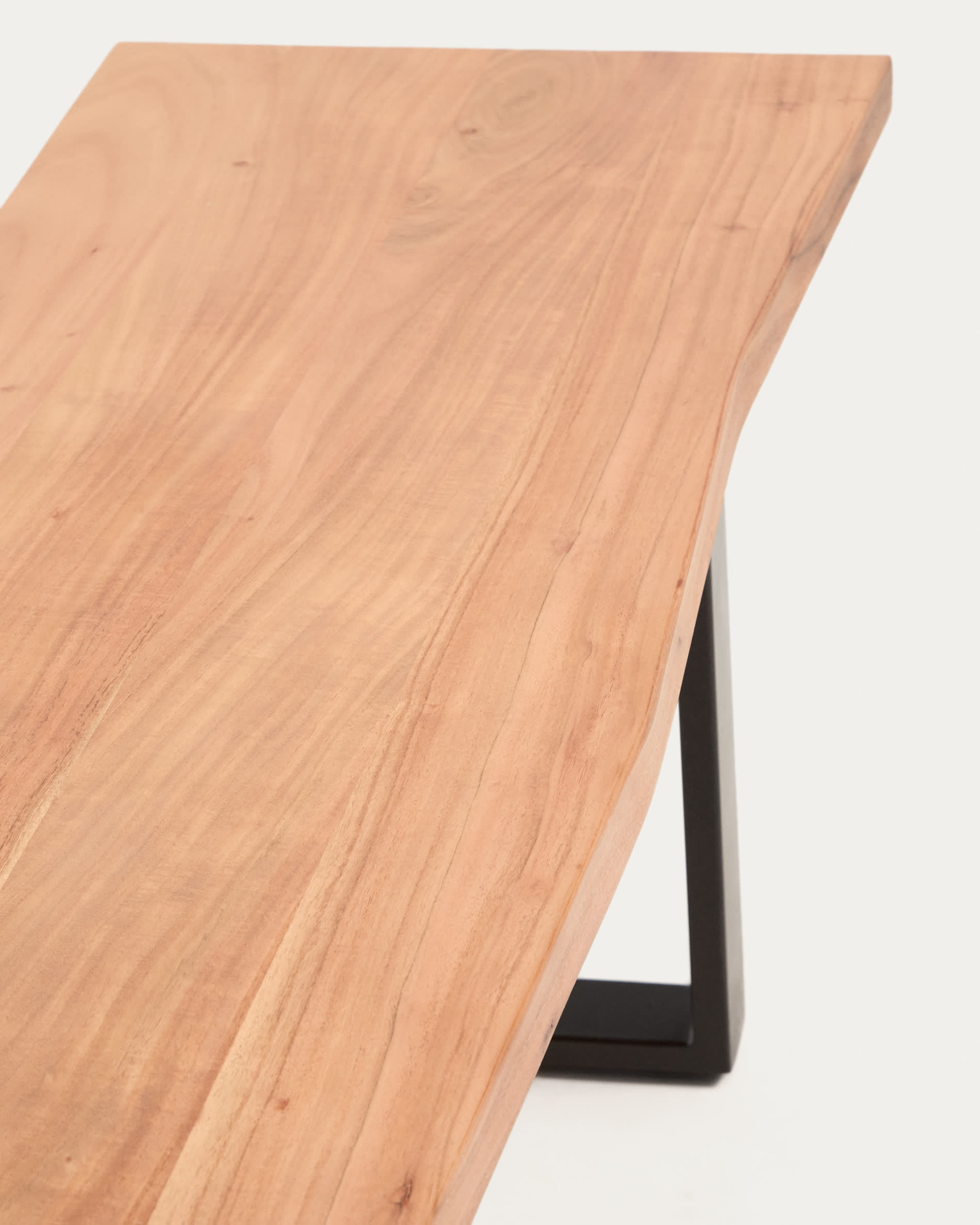 Uxue bench in solid acacia wood with black steel legs 180 x 45 cm