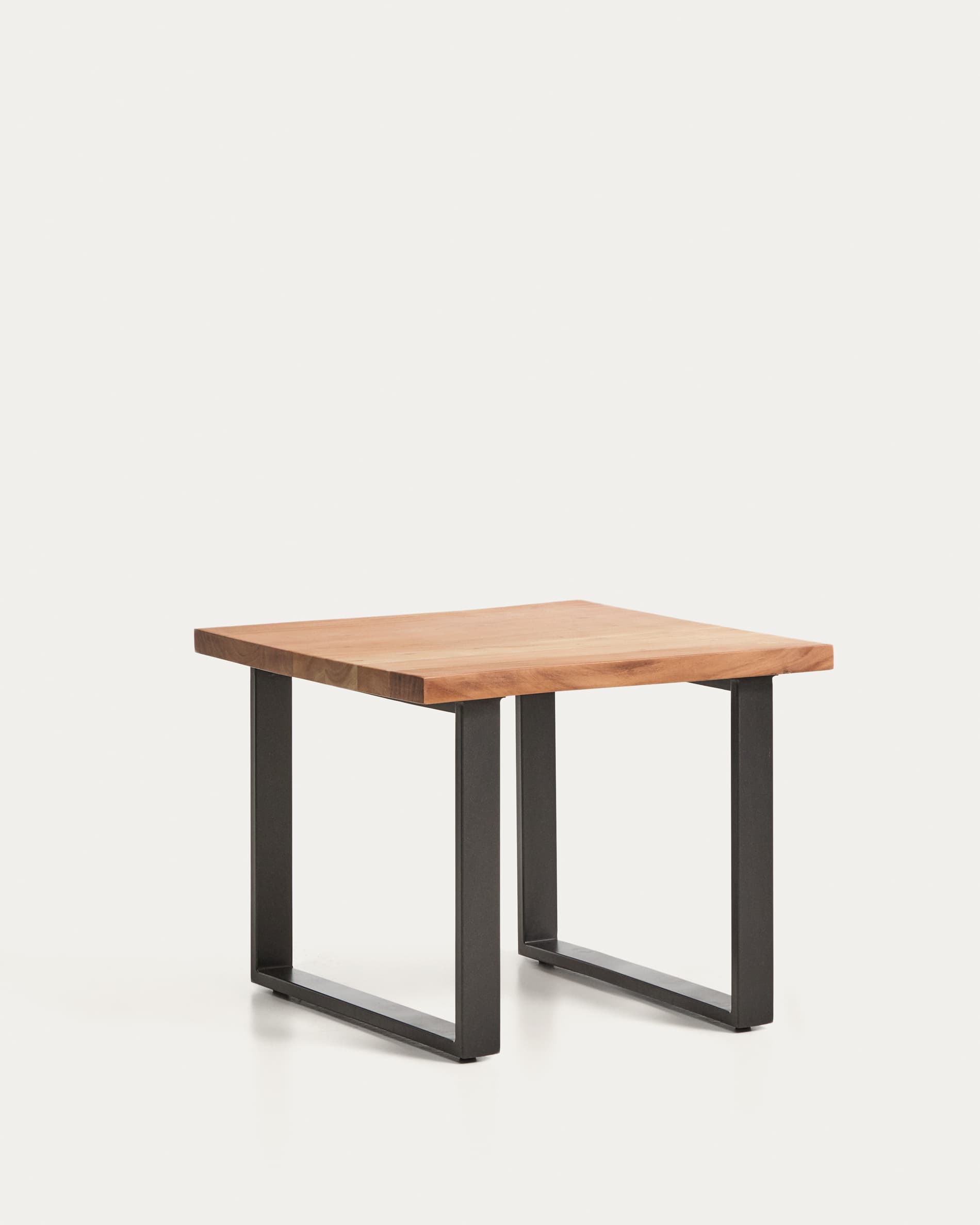 Uxue side table in solid acacia wood with black steel legs 65 x 65 cm