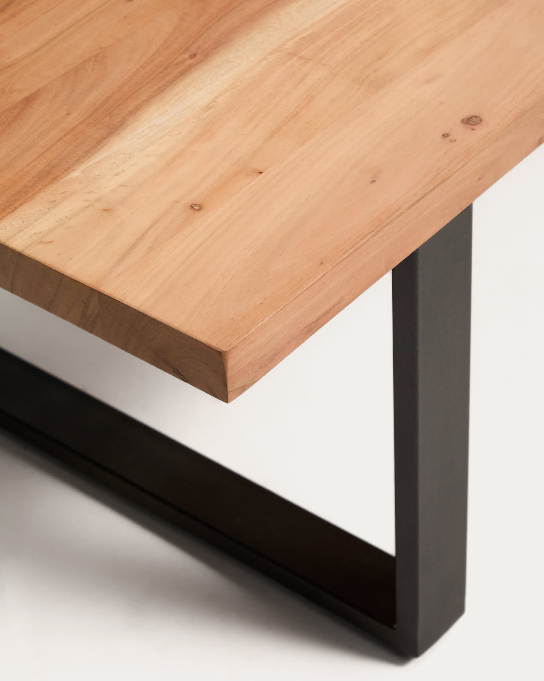Uxue coffee table in solid acacia wood with black steel legs 130 x 64 cm