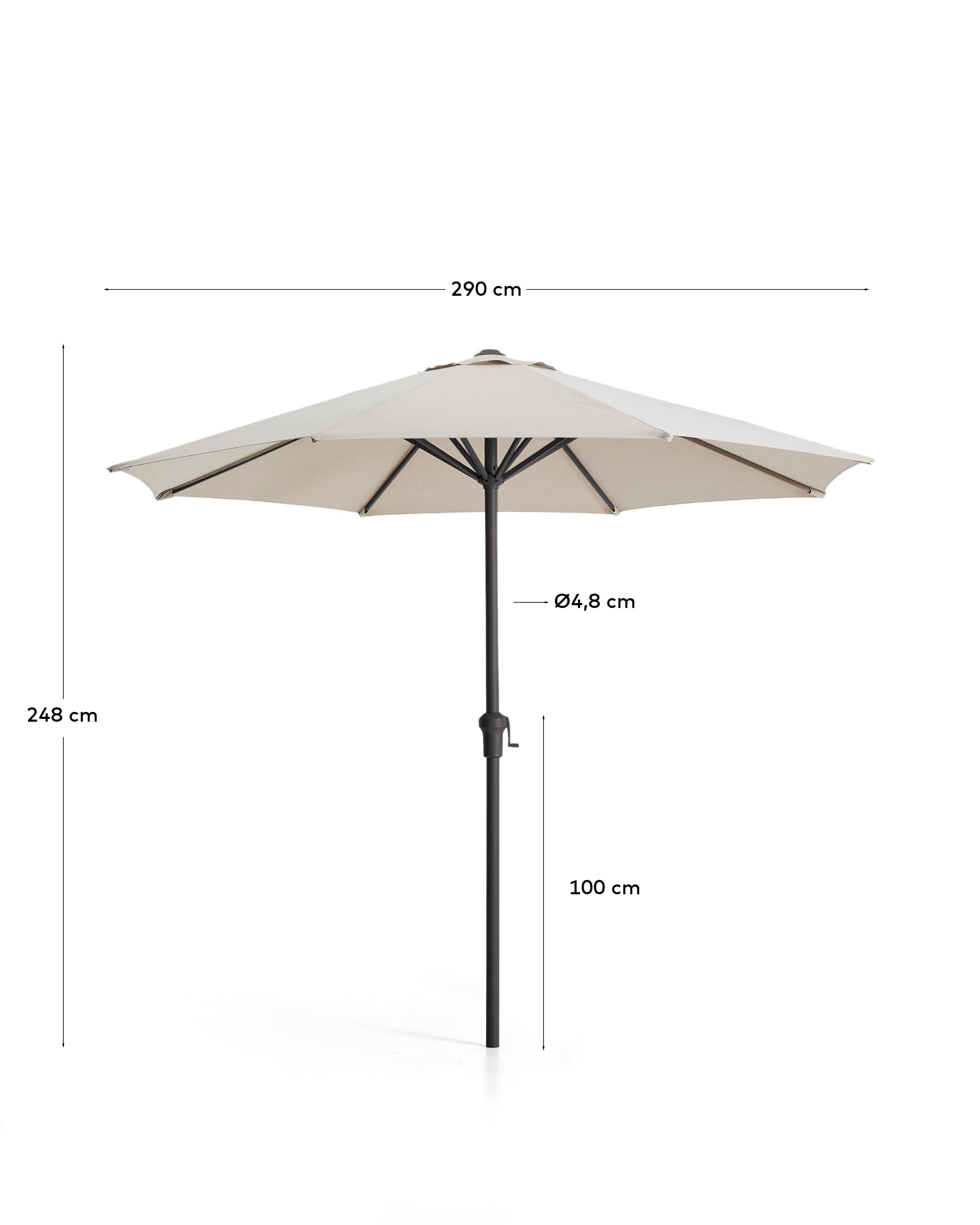 Milna beige parasol with central pole and graphite steel structure Ø300cm