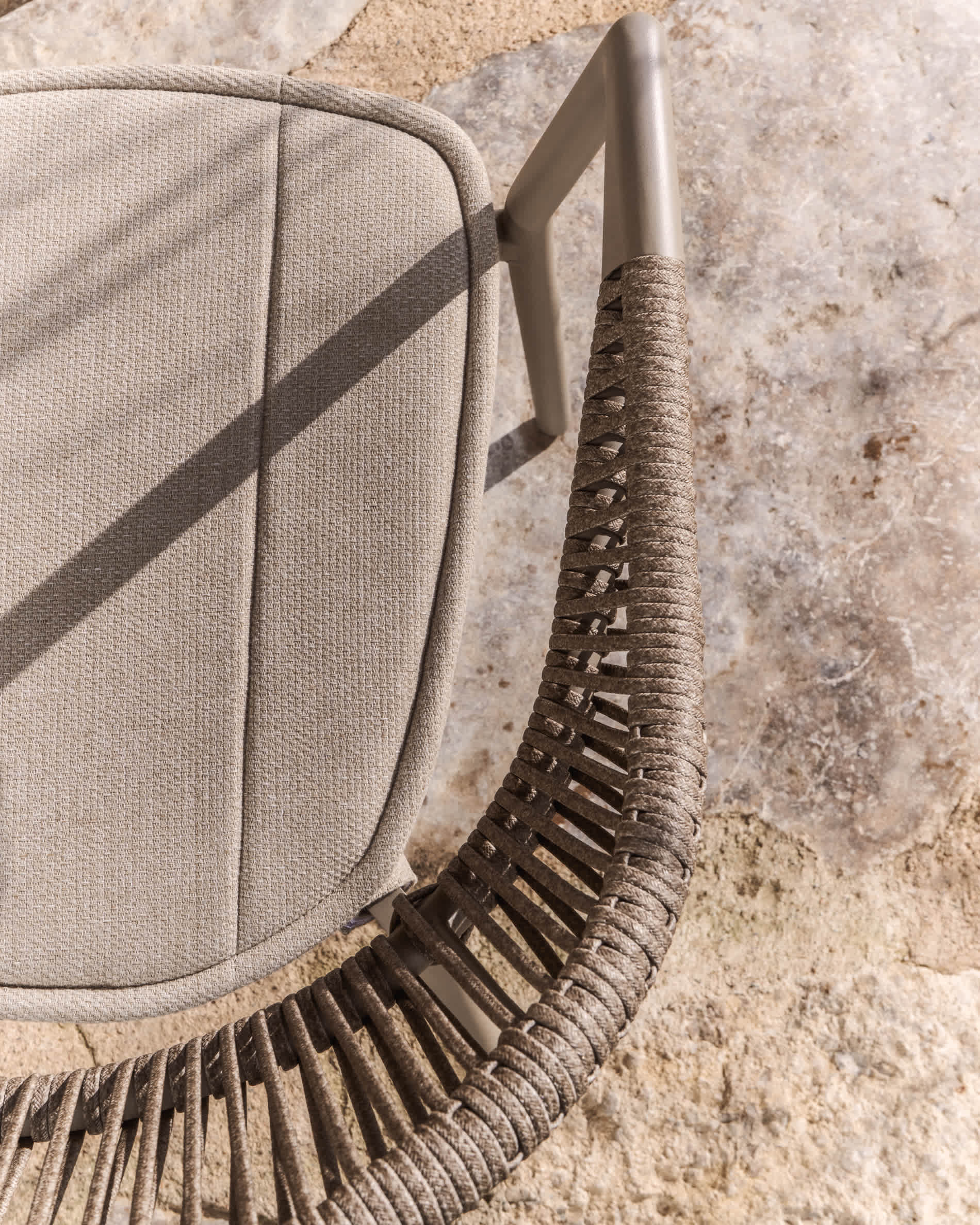 Alimia stackable outdoor chair in taupe aluminium with brown synthetic rope