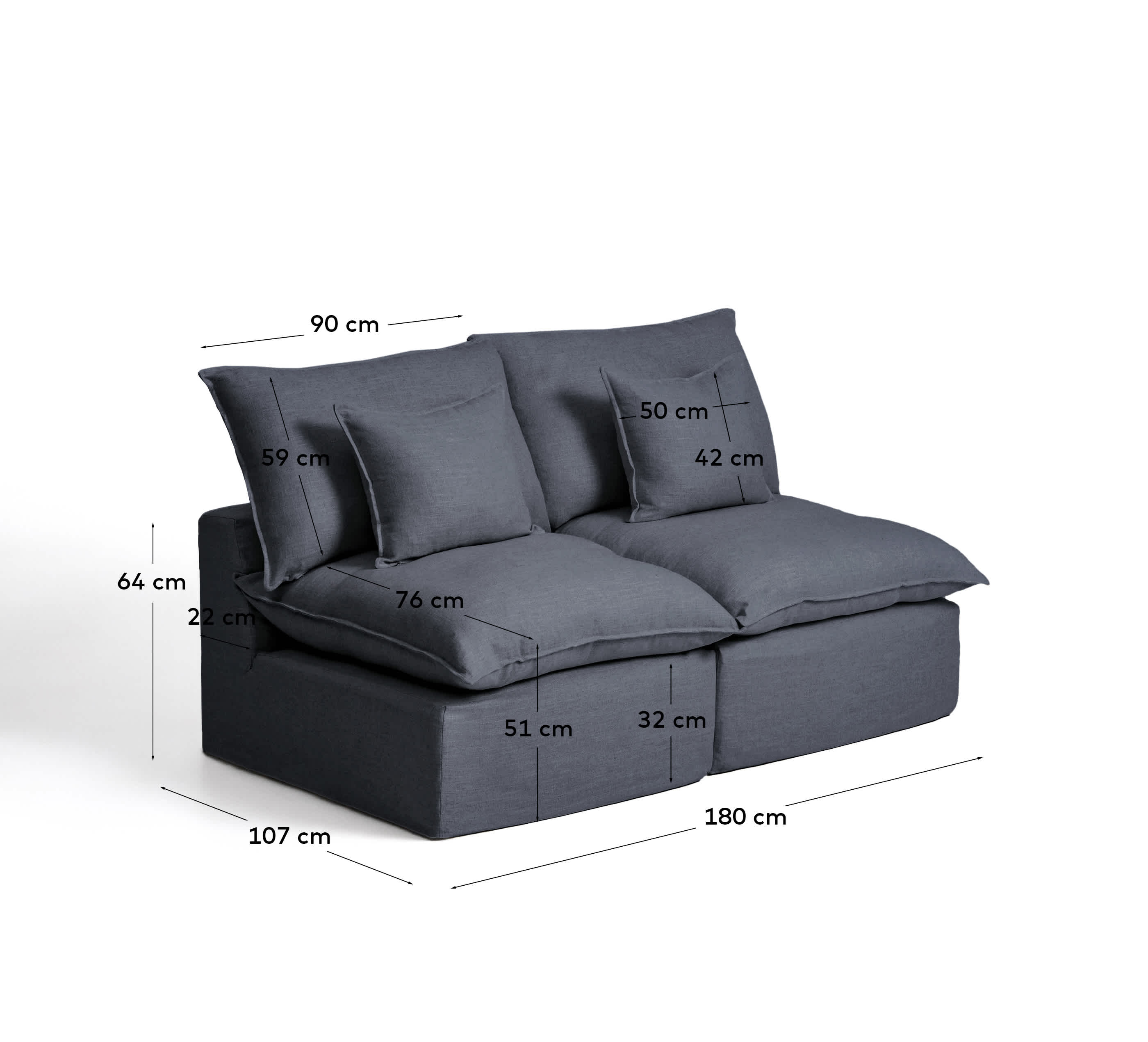 Anarela dark grey linen and viscose 2-seater modular sofa with removable cover 180cm FSC Mix Credit