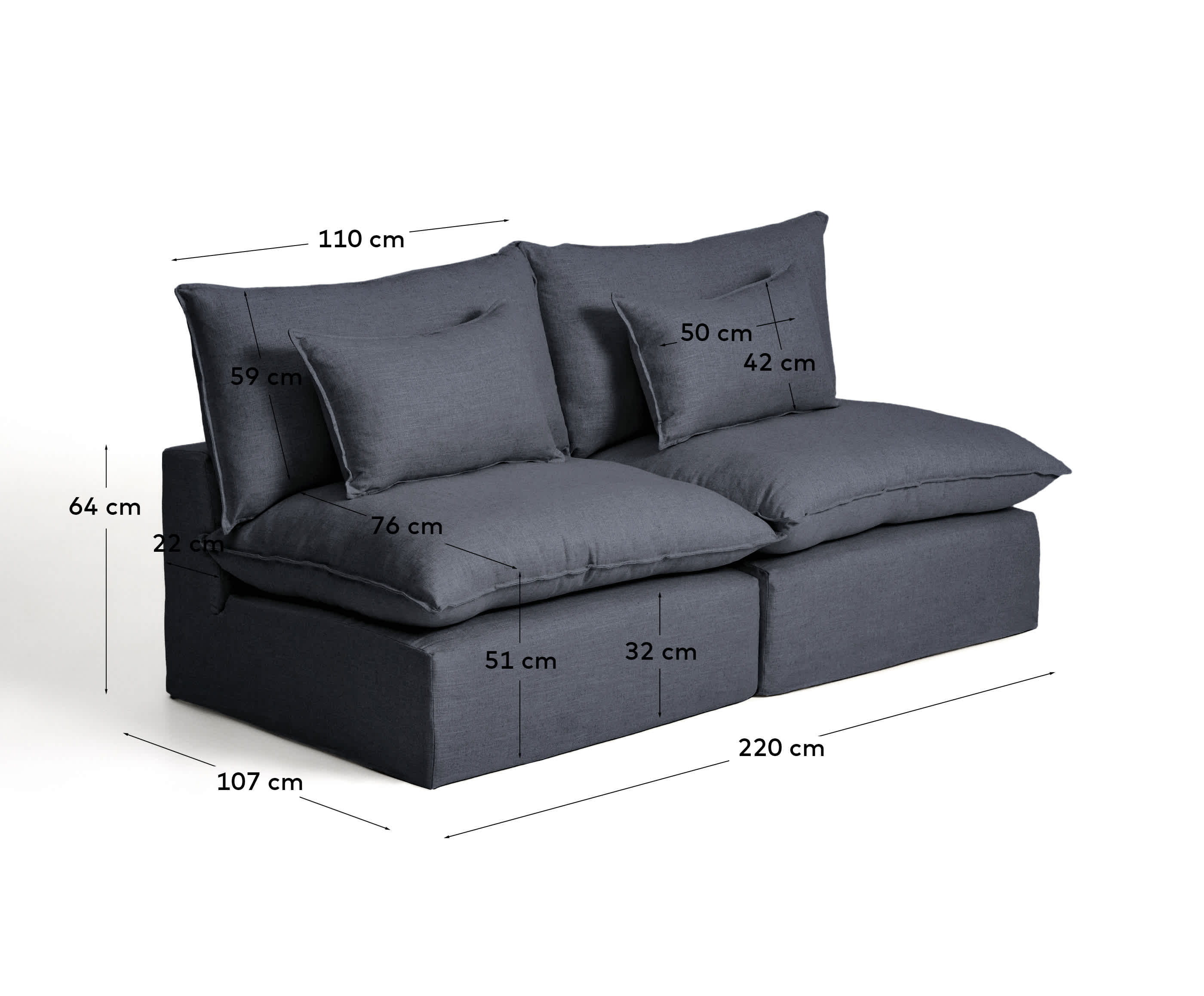 Anarela dark grey linen and viscose 3-seater modular sofa with removable cover 220cm FSC Mix Credit