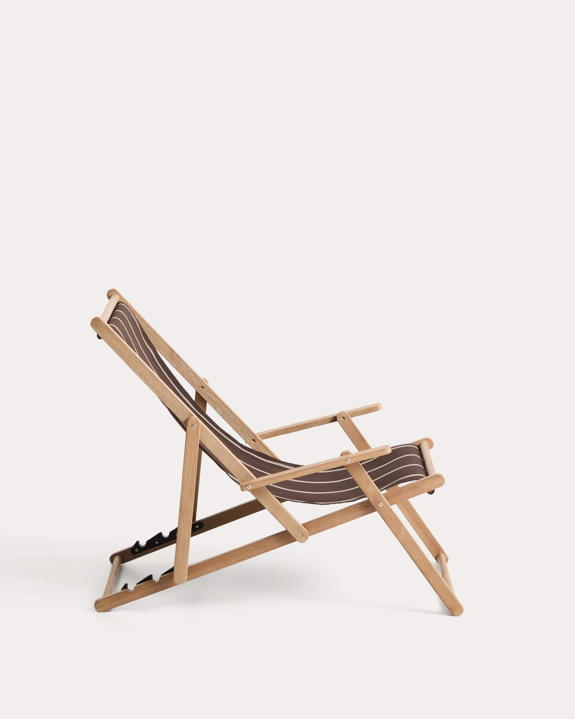 Vilara brown and beige striped outdoor folding deck chair made of FSC 100% solid acacia wood
