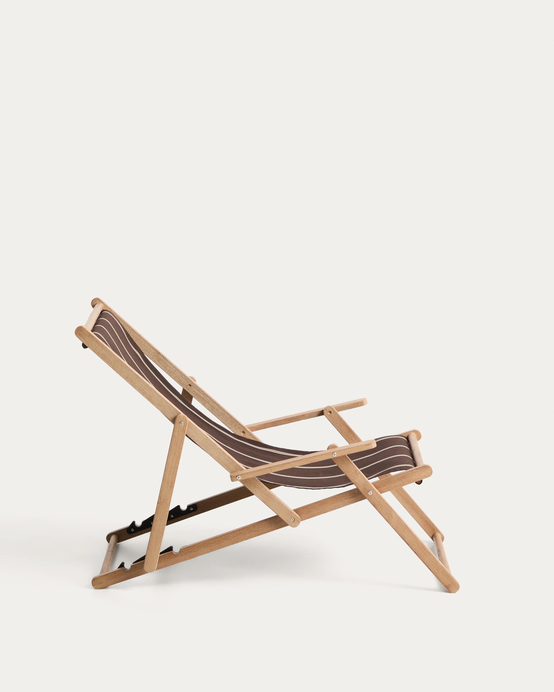 Vilara brown and beige striped outdoor folding deck chair made of FSC 100% solid acacia wood