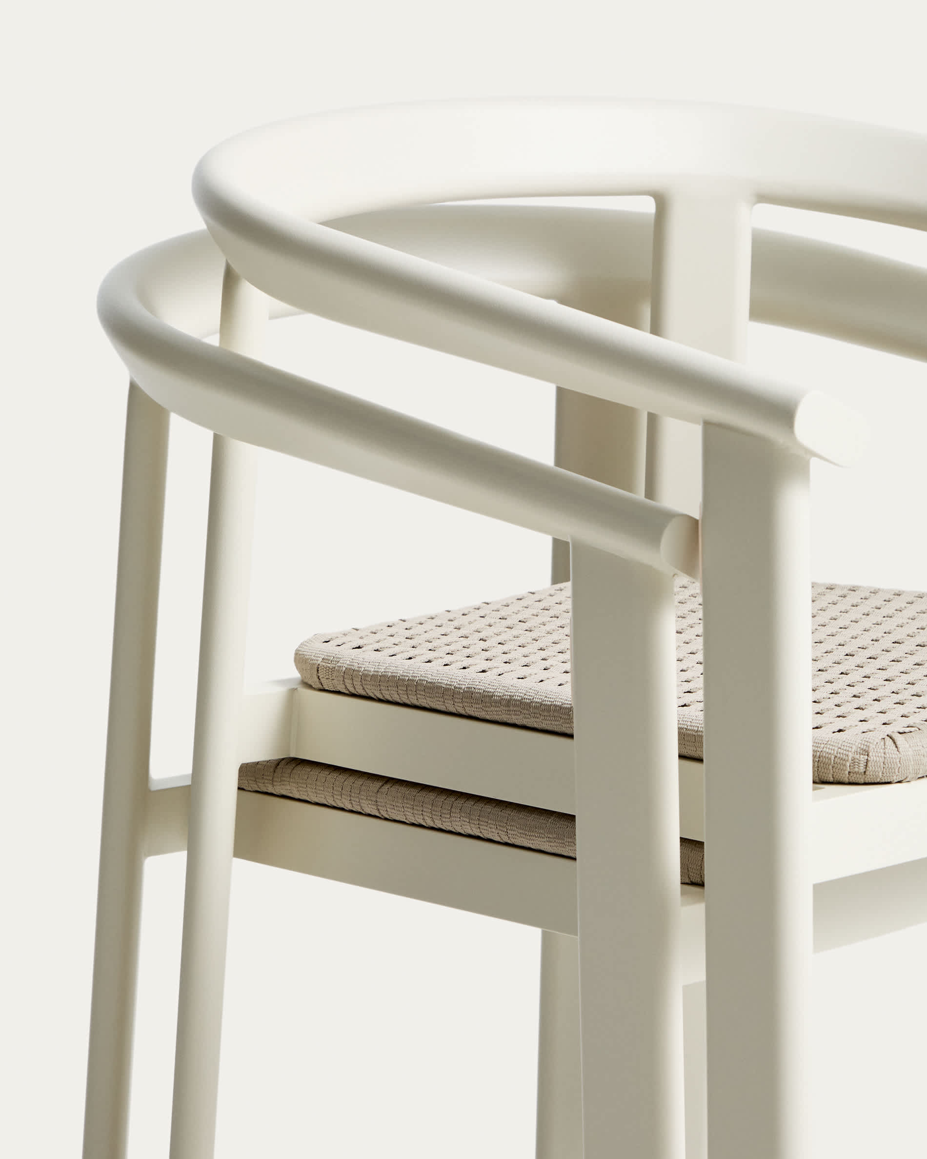 Erice set of 6 aluminium and rope cord stackable chairs and a table in ecru aluminium and tempered glass 230 x 100cm