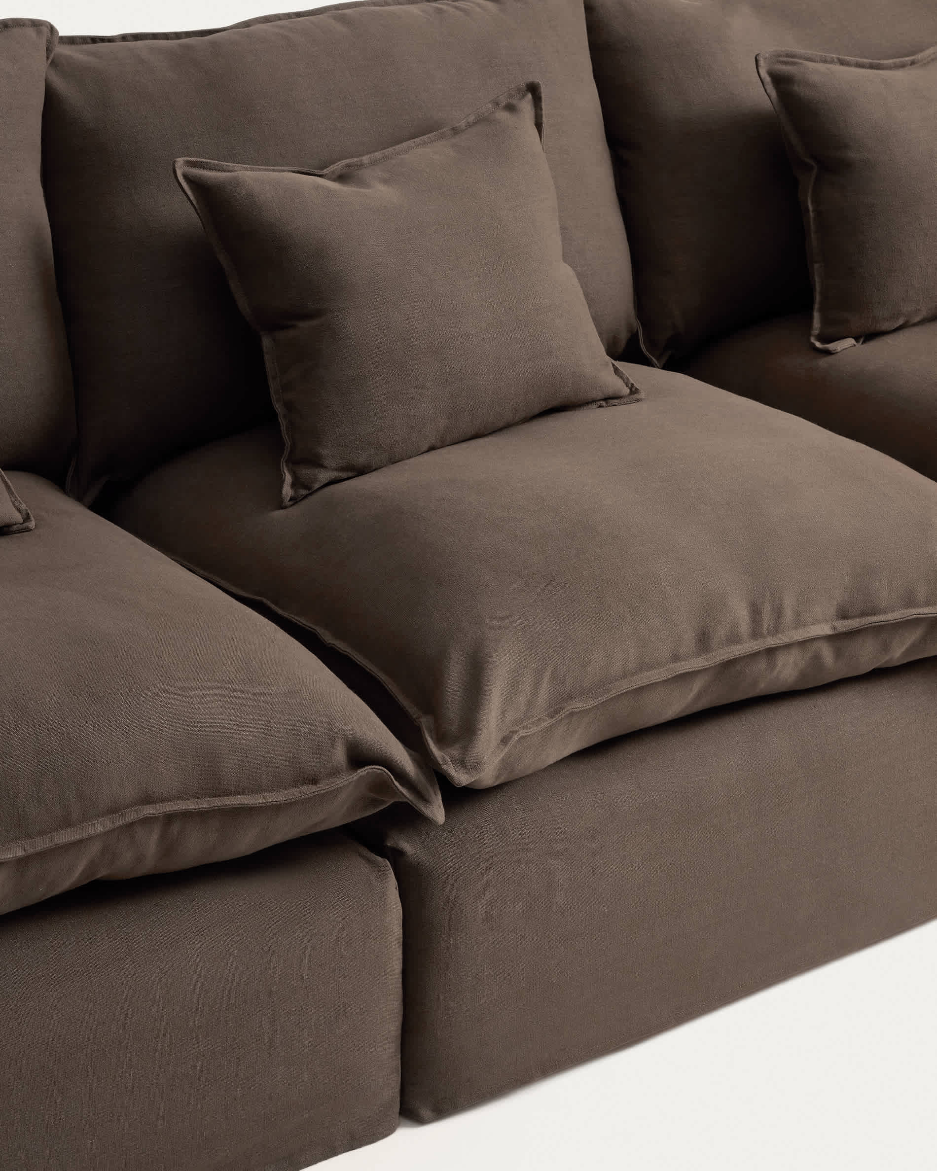 Anarela 100% taupe linen 3-seater modular sofa with removable cover 310cm FSC Mix Credit