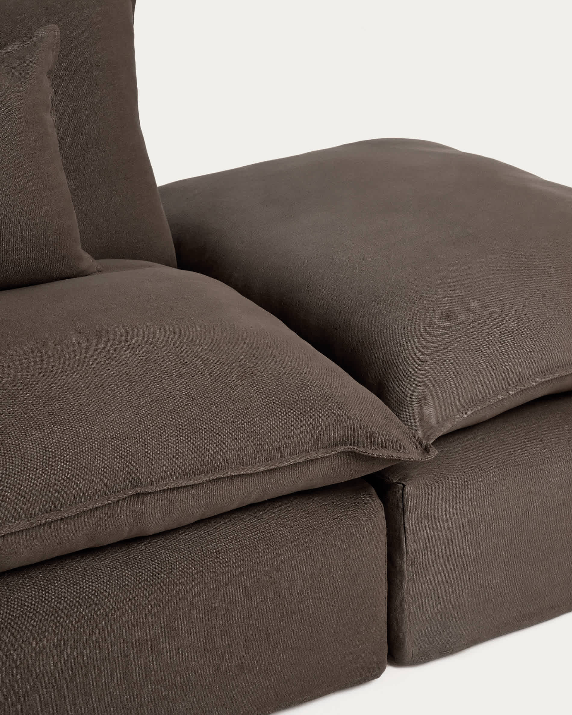 Anarela 100% taupe linen 3-seater modular sofa with end module and removable cover 310cm FSC Mix Credit