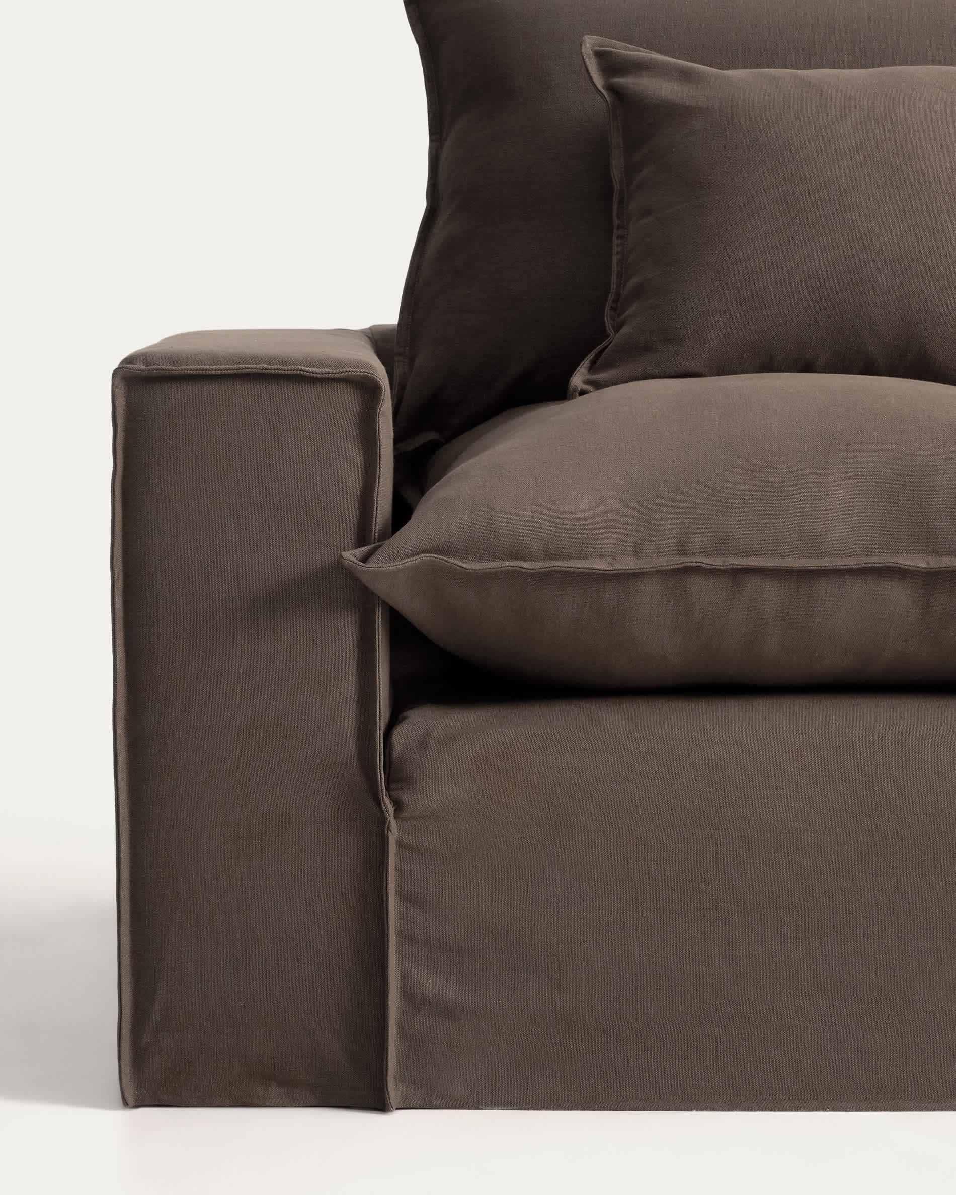 Anarela 100% taupe linen 4-seater modular corner sofa with removable cover 307 x 287cm FSC Mix Credit