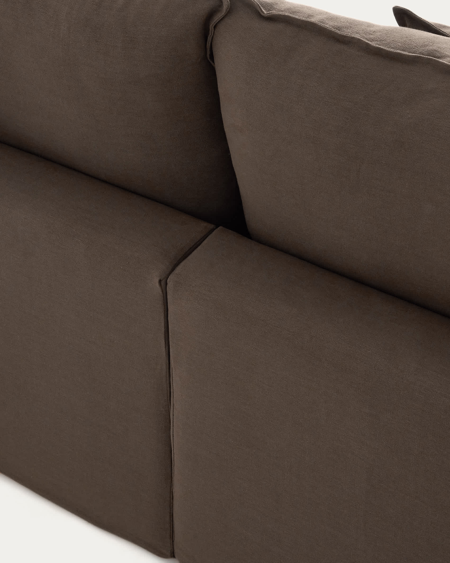 Anarela 100% taupe linen 6-seater modular corner sofa with removable cover 307 x 347cm FSC Mix Credit