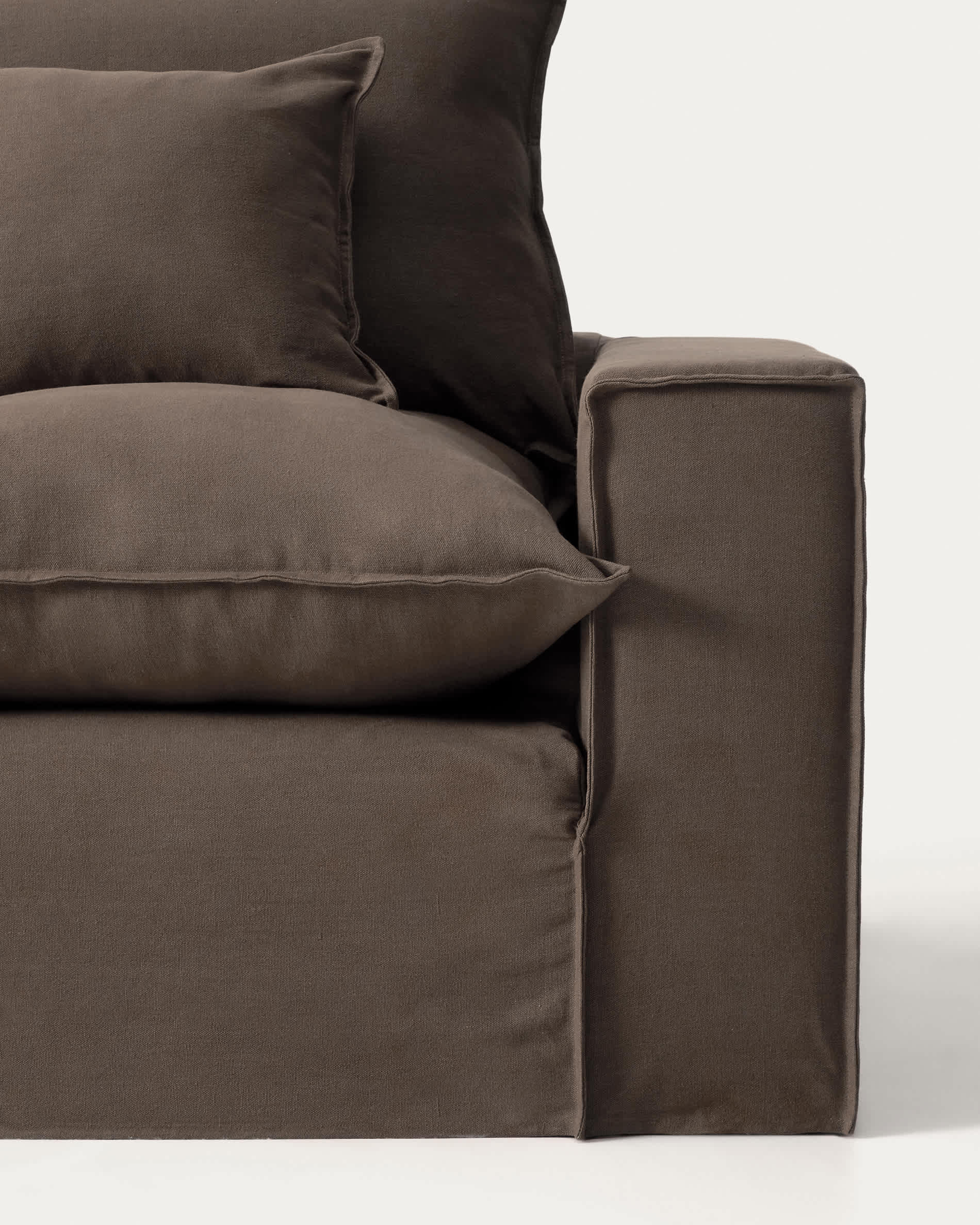 Anarela 100% taupe linen 4-seater modular corner sofa with removable cover 287 x 307cm FSC Mix Credit