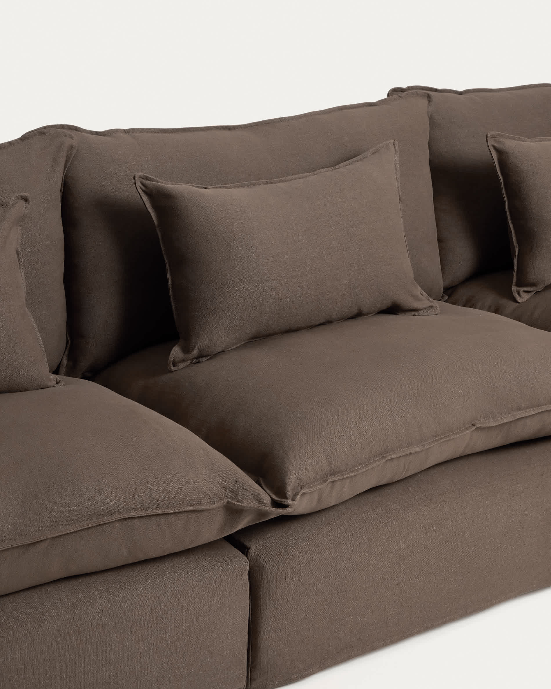 Anarela 100% taupe linen 5-seater modular sofa with removable cover 370cm FSC Mix Credit