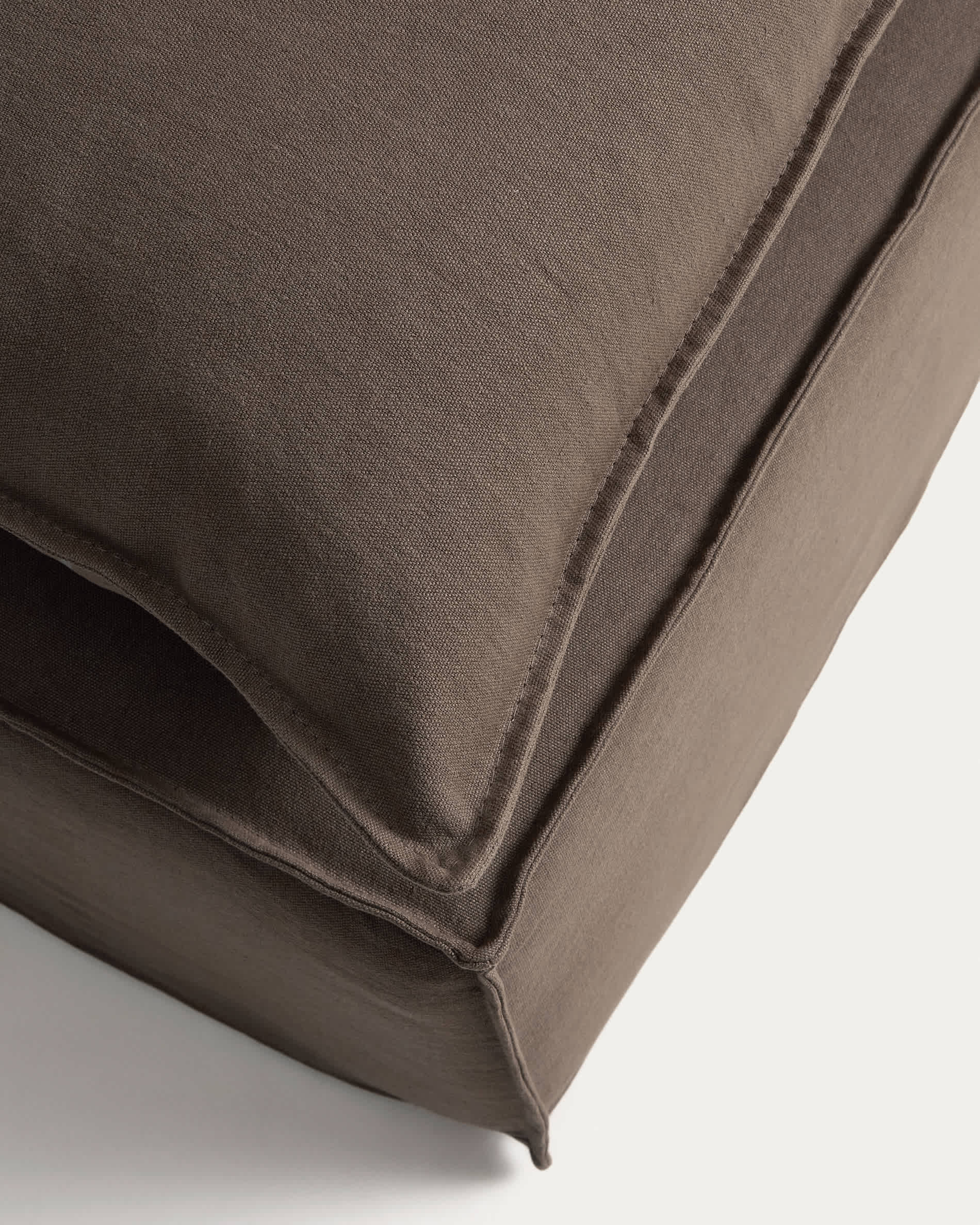 Anarela 100% taupe linen footrest with removable cover and cushion 80 x 80cm FSC Mix Credit