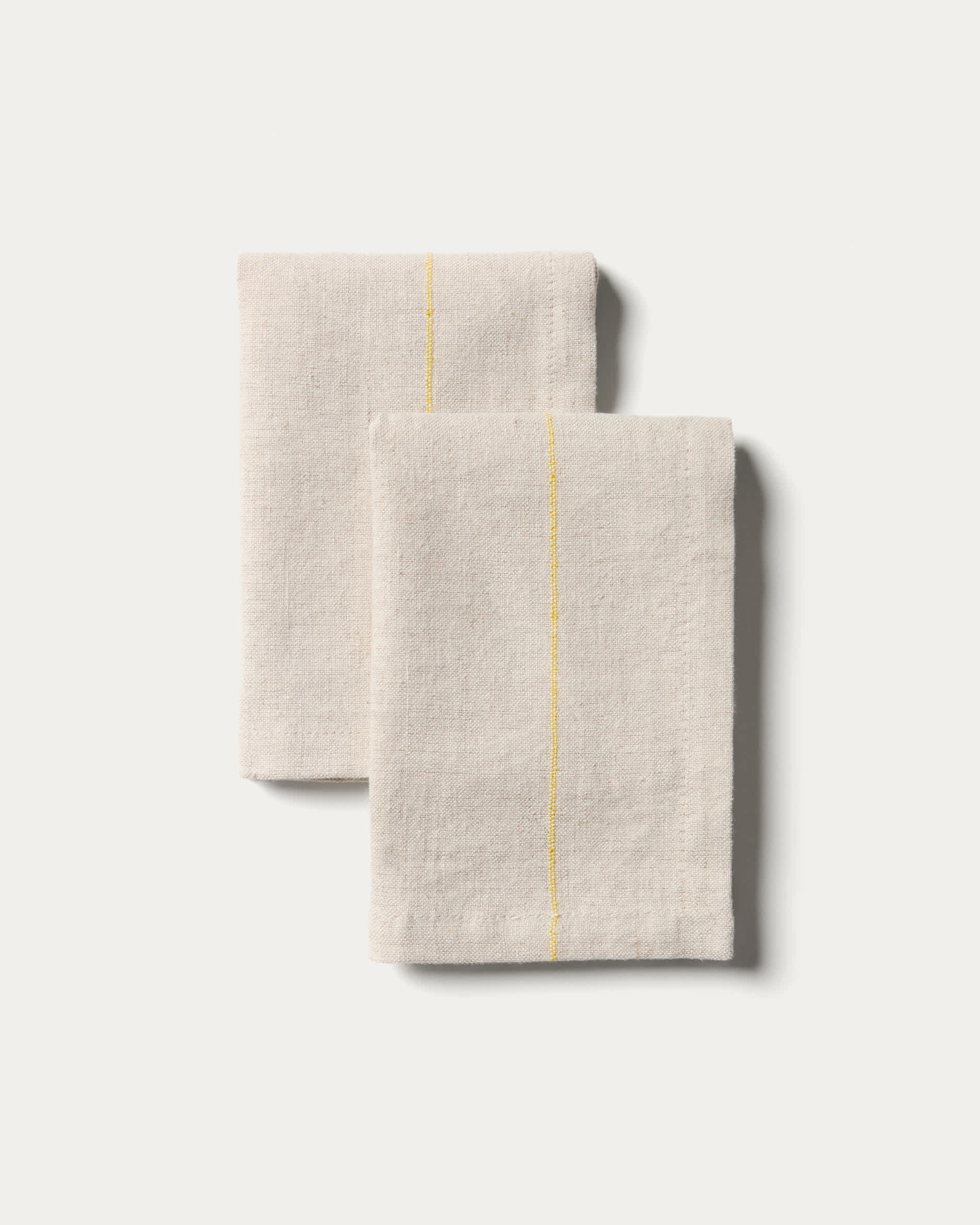 Ulaen set of 2 beige cotton and linen napkins with yellow stripes 35 x 35cm