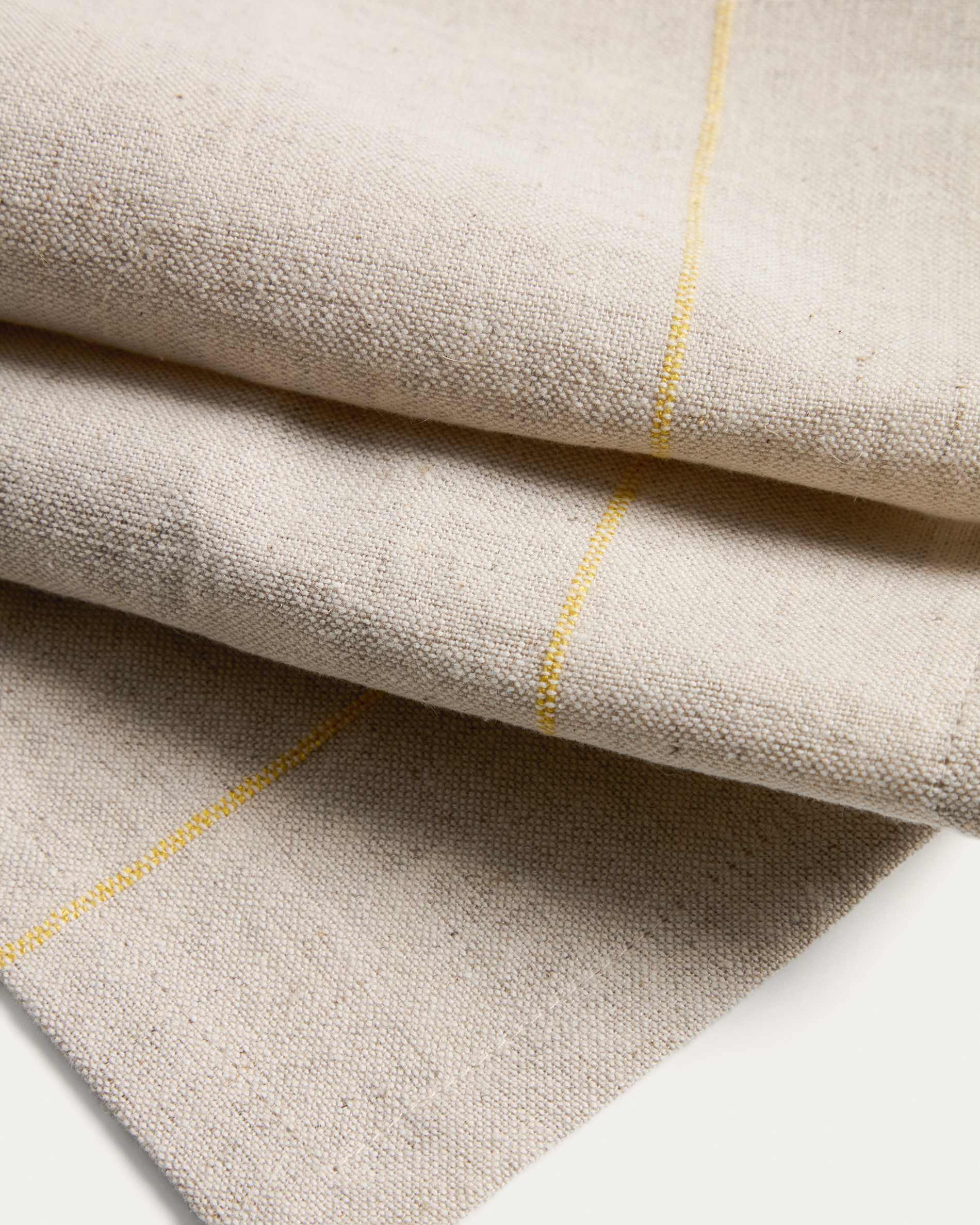Ulaen set of 2 beige cotton and linen napkins with yellow stripes 35 x 35cm