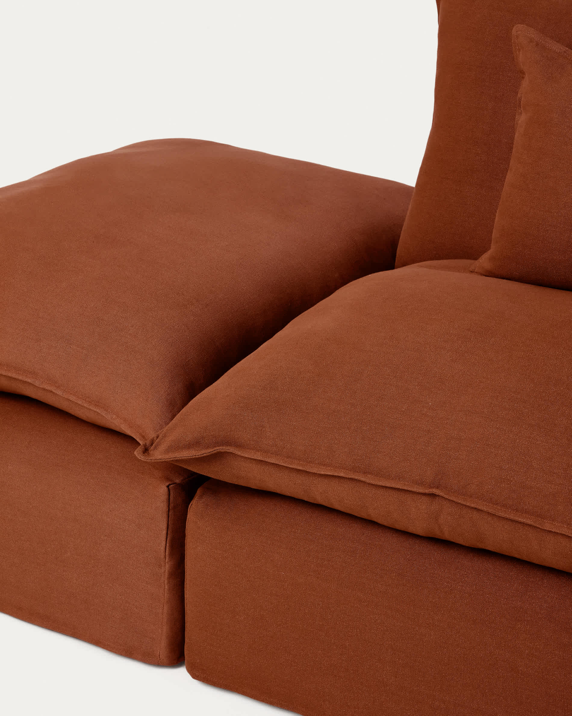 Anarela 100% terracotta linen 6-seater modular corner sofa with removable cover 307 x 347cm FSC Mix Credit