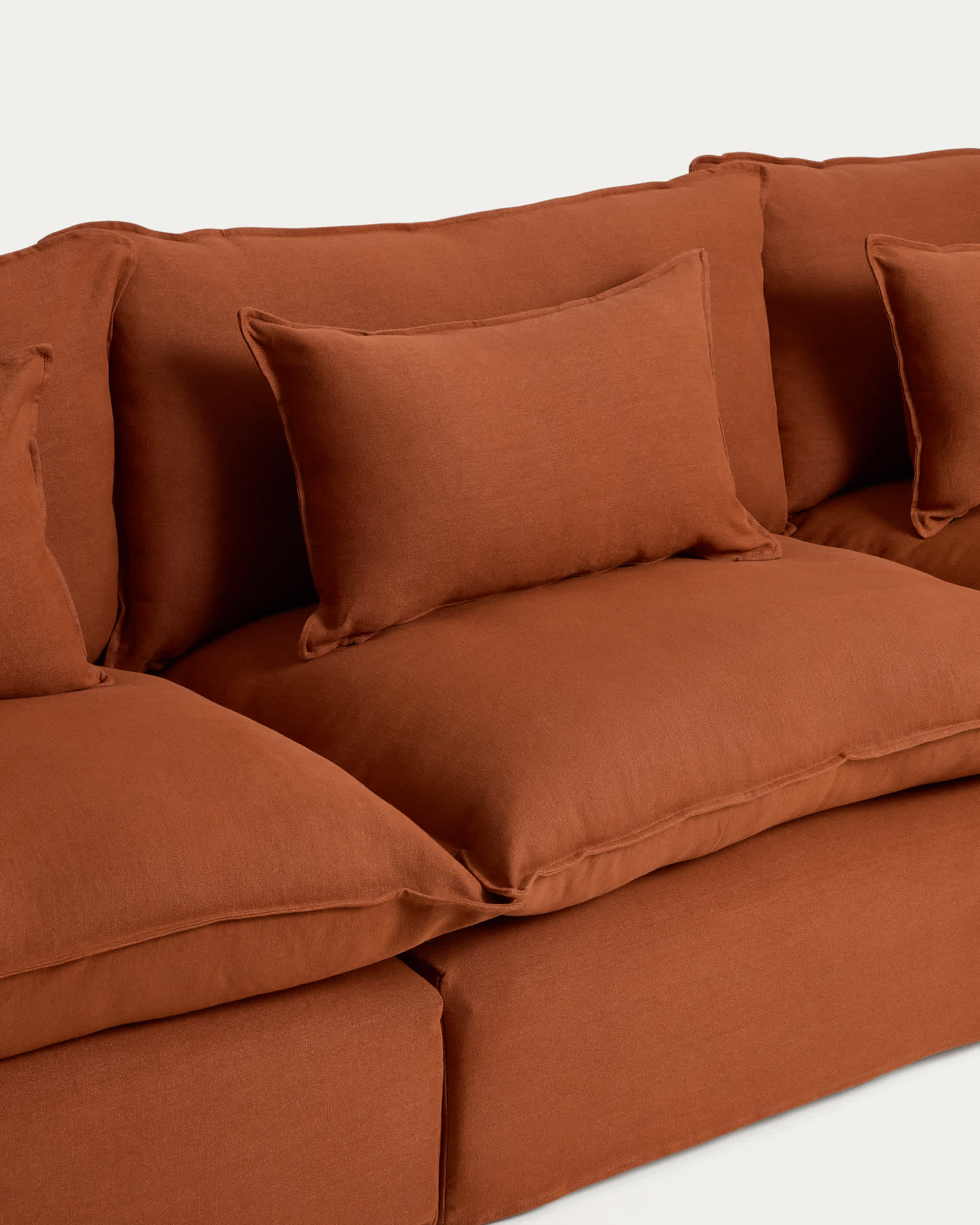 Anarela 100% terracotta linen 6-seater modular corner sofa with removable cover 347 x 307cm FSC Mix Credit