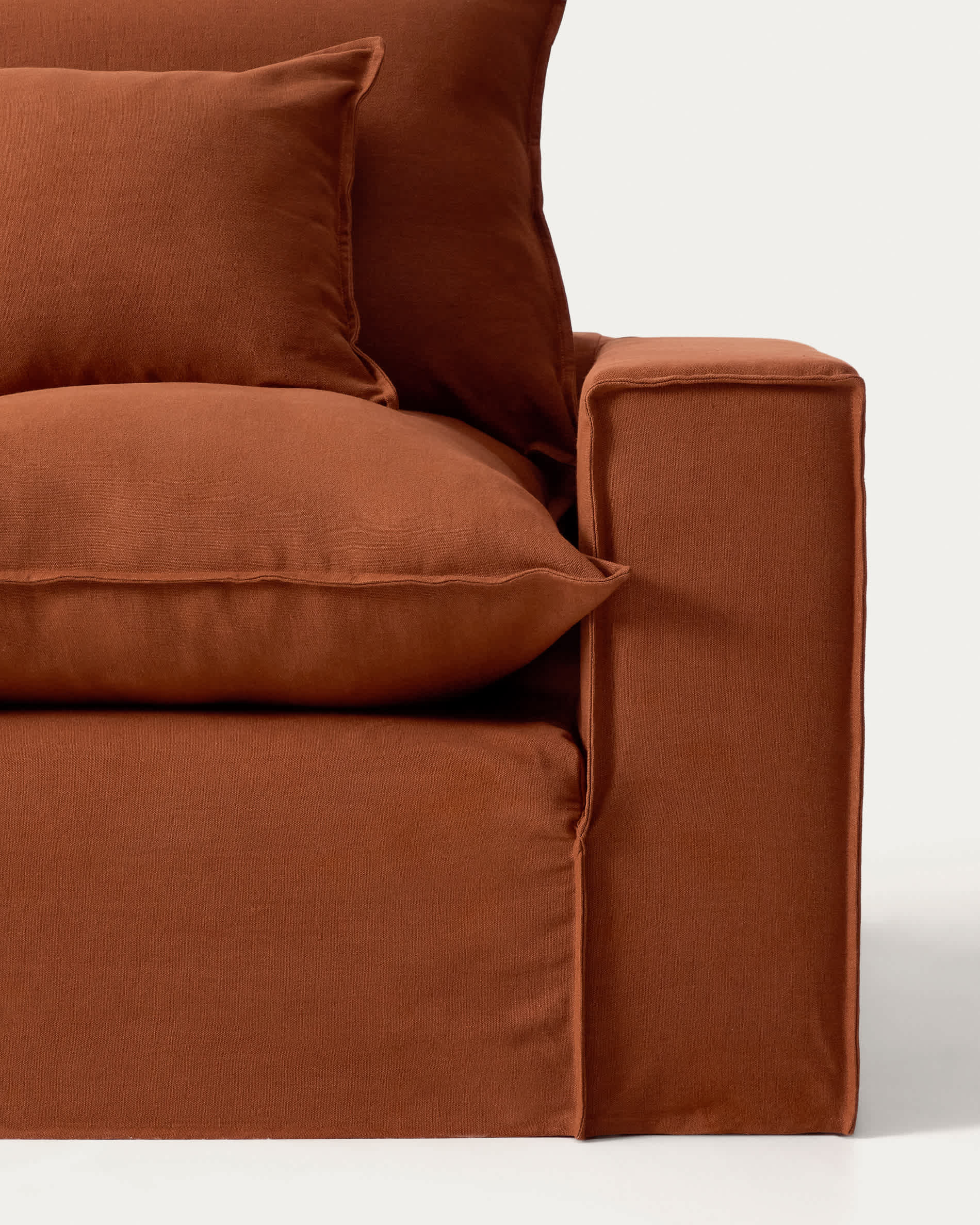 Anarela 100% terracotta linen 6-seater modular corner sofa with removable cover 307 x 347cm FSC Mix Credit