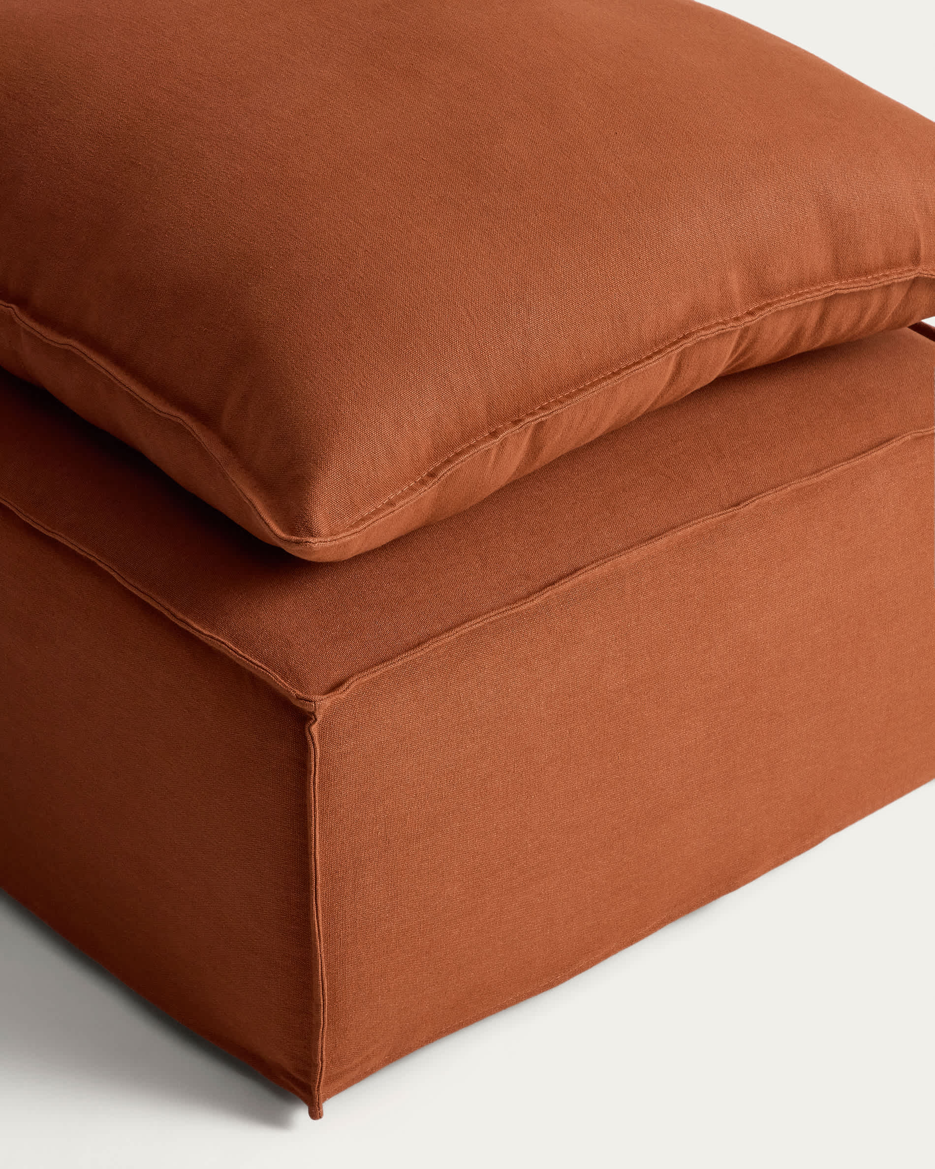 Anarela 100% terracotta linen footrest with removable cover and cushion 80 x 80cm FSC Mix Credit