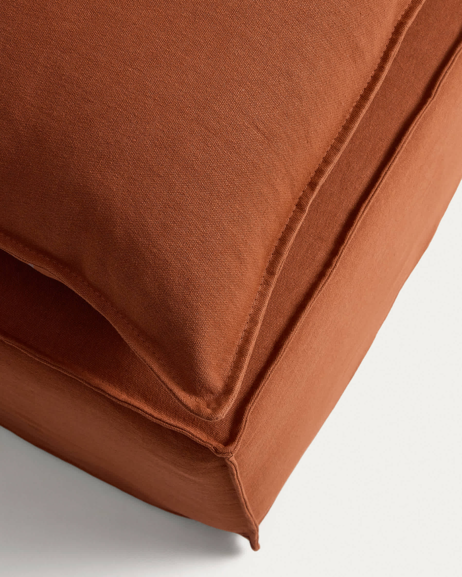 Anarela 100% terracotta linen footrest with removable cover and cushion 80 x 80cm FSC Mix Credit