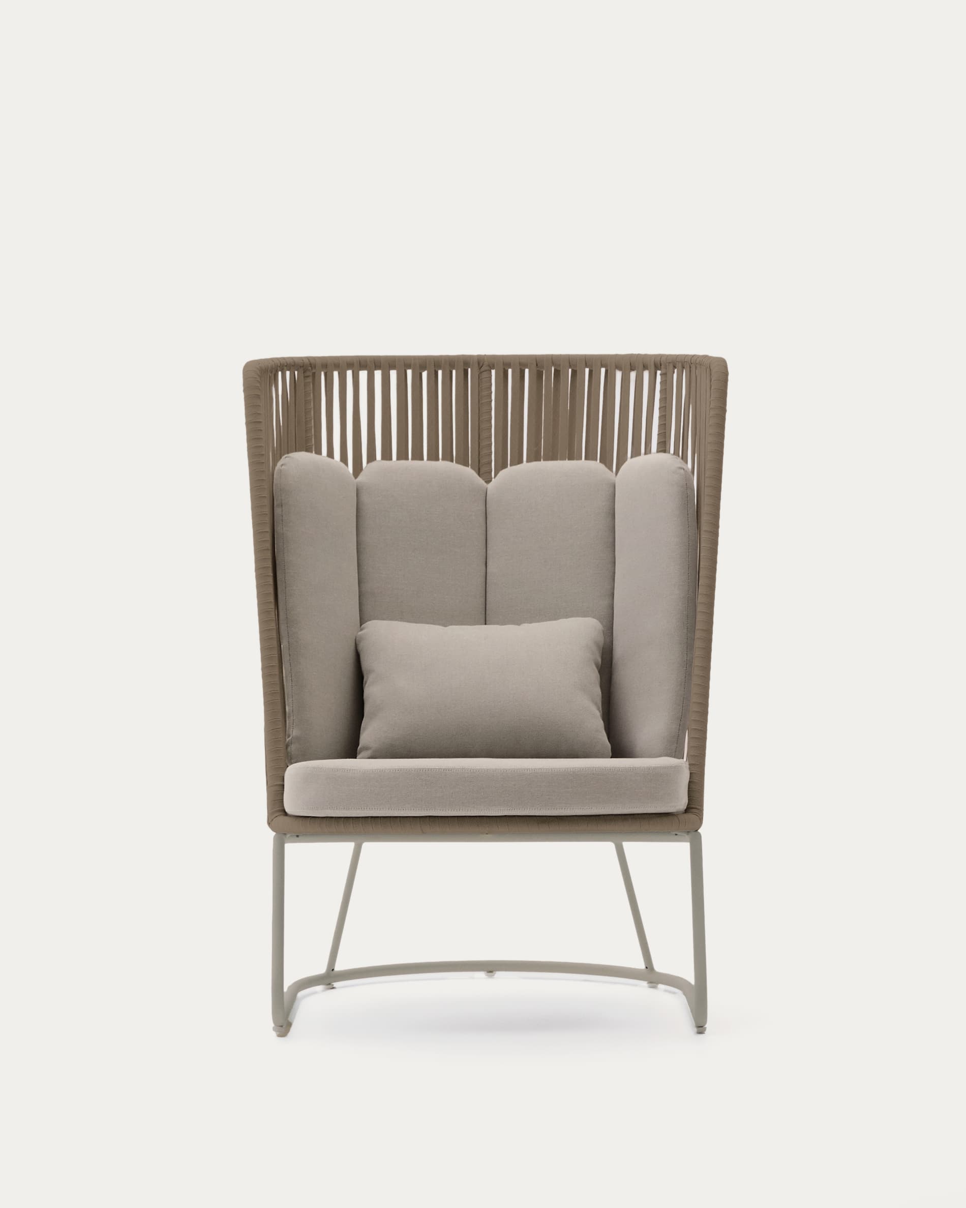 Saconca outdoor armchair with high backrest made of rope cord and beige galvanised steel