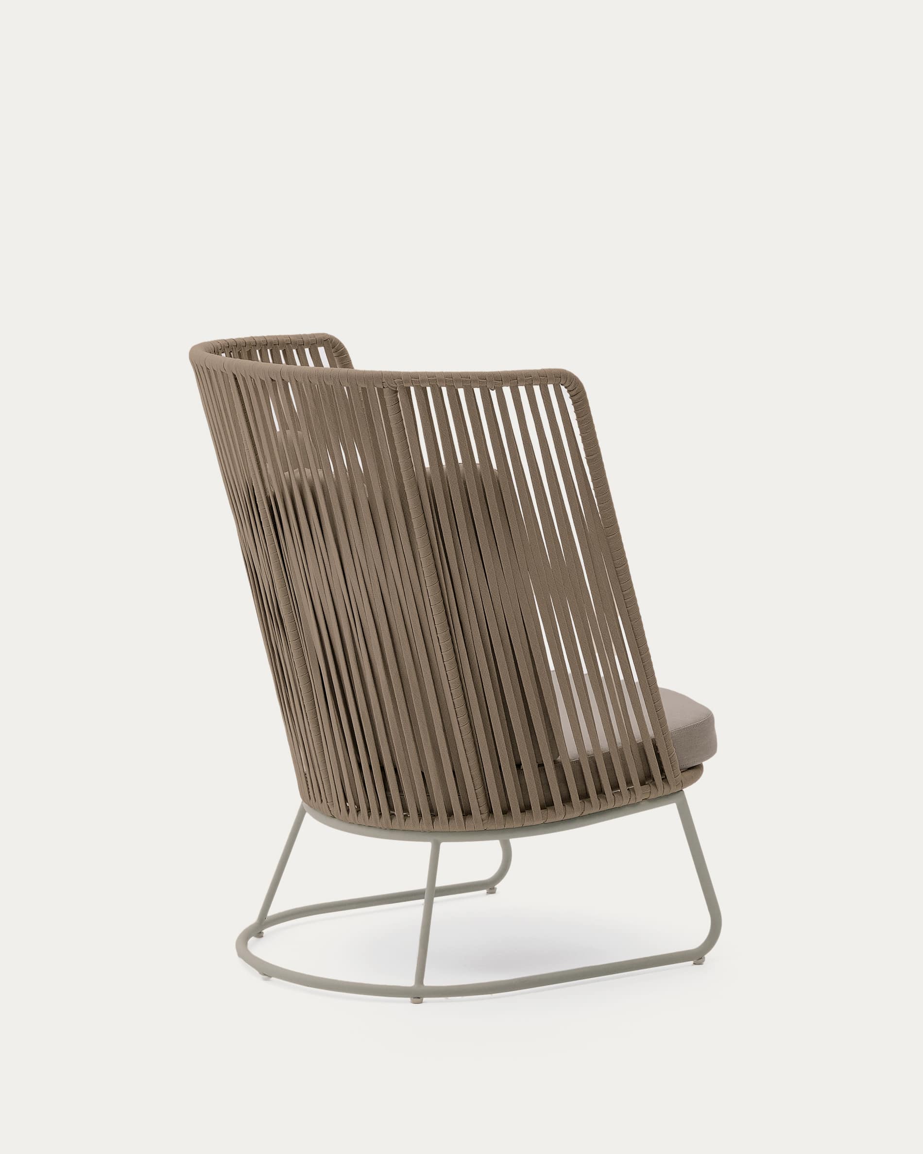 Saconca outdoor armchair with high backrest made of rope cord and beige galvanised steel