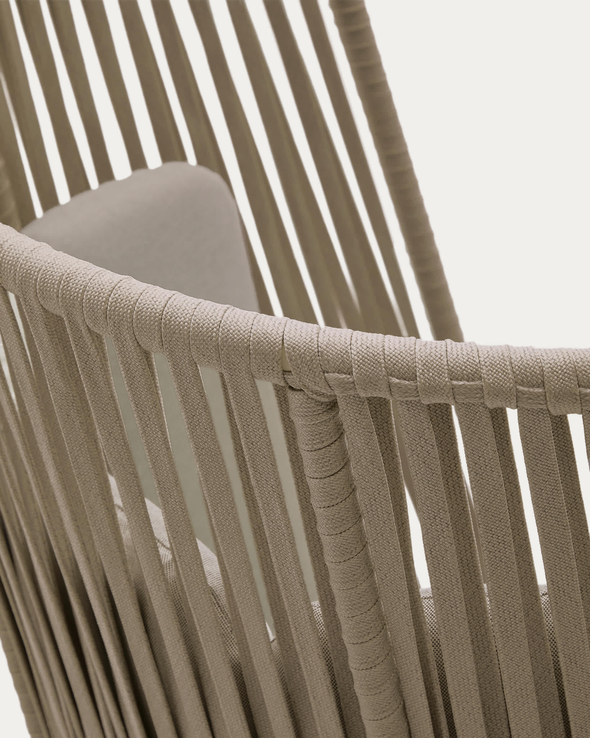 Saconca outdoor armchair with high backrest made of rope cord and beige galvanised steel