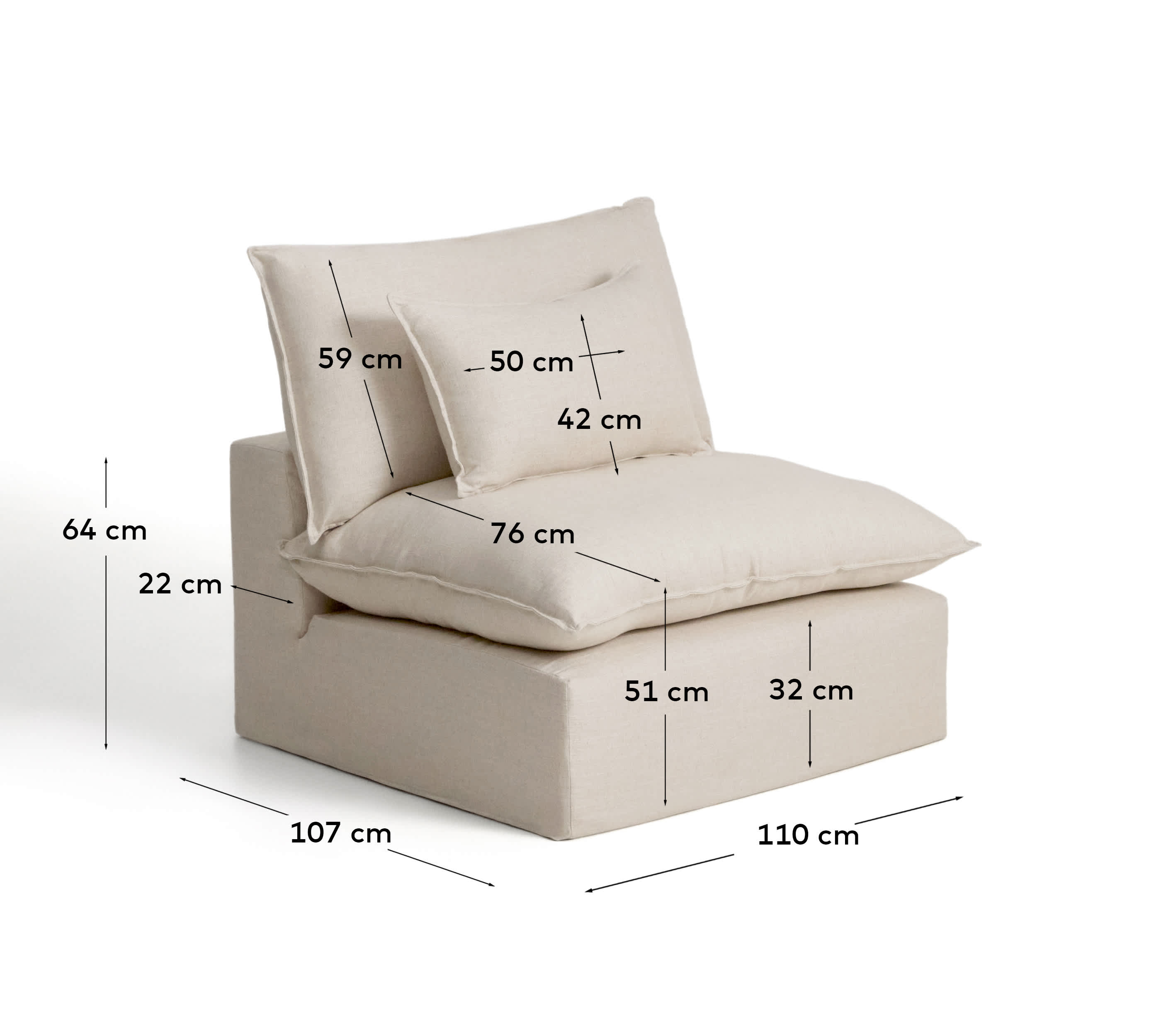 Anarela beige linen and viscose armchair with removable cover 110cm FSC Mix Credit