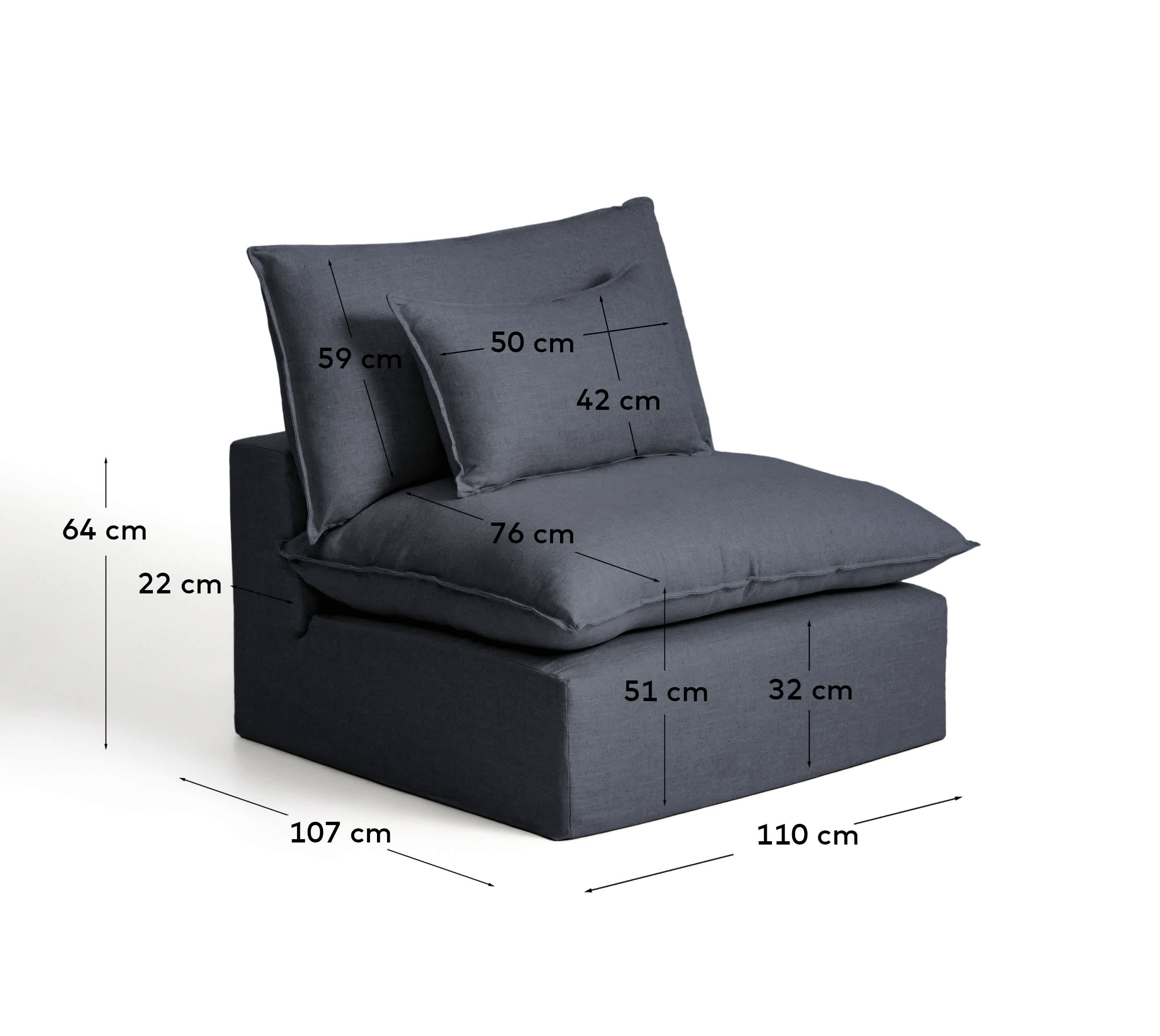 Anarela dark grey linen and viscose armchair with removable cover 110cm FSC Mix Credit