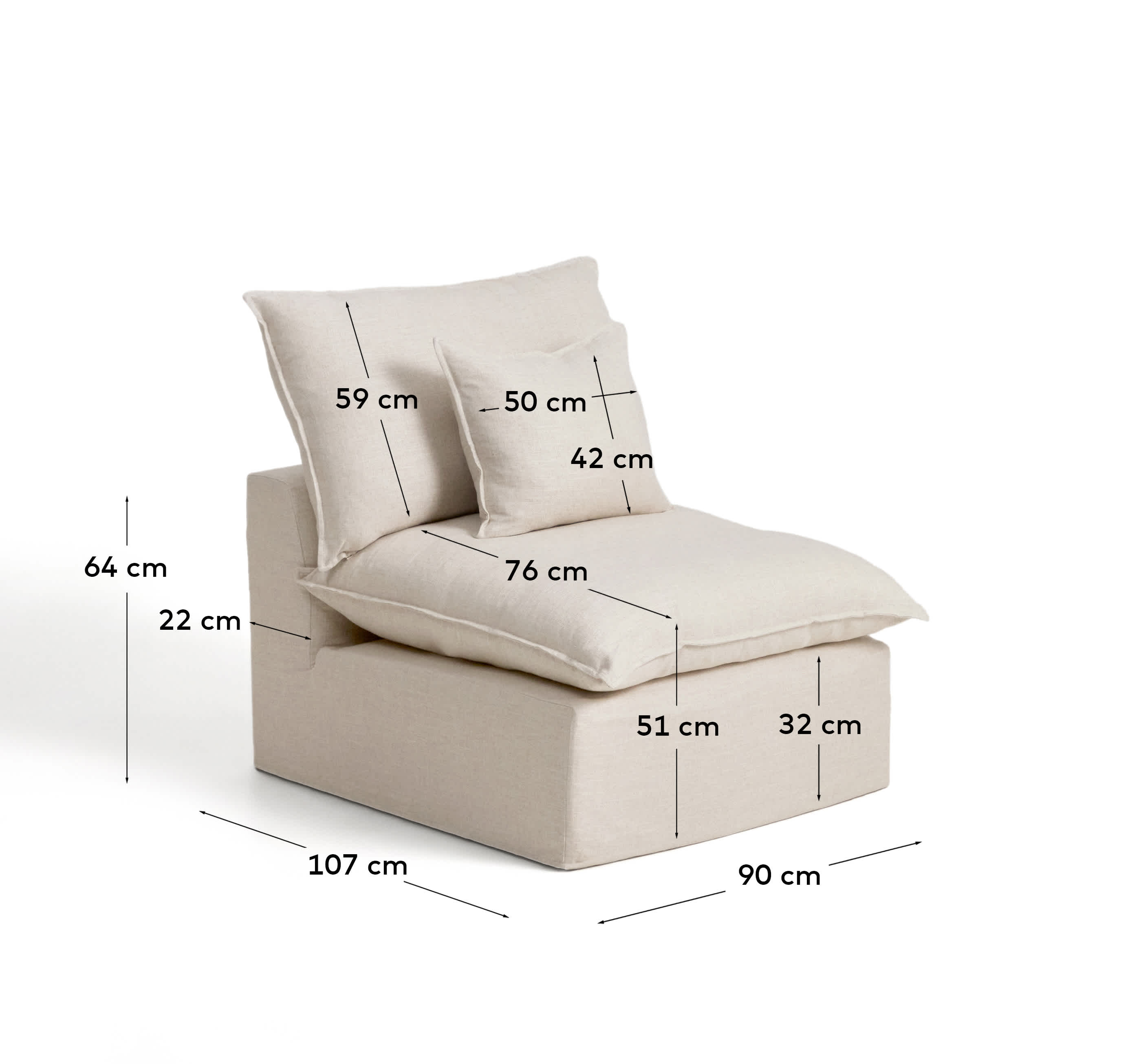 Anarela beige linen and viscose armchair with removable cover 90cm FSC Mix Credit