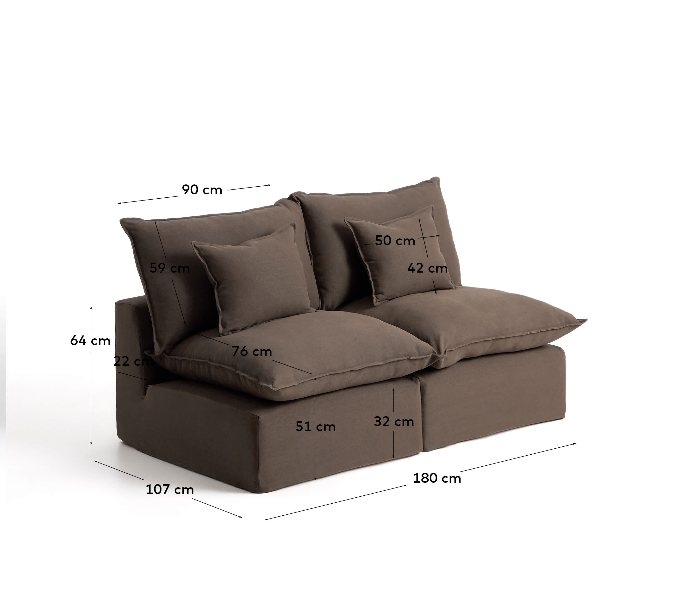 Anarela 100% taupe linen 2-seater modular sofa with removable cover 180cm FSC Mix Credit