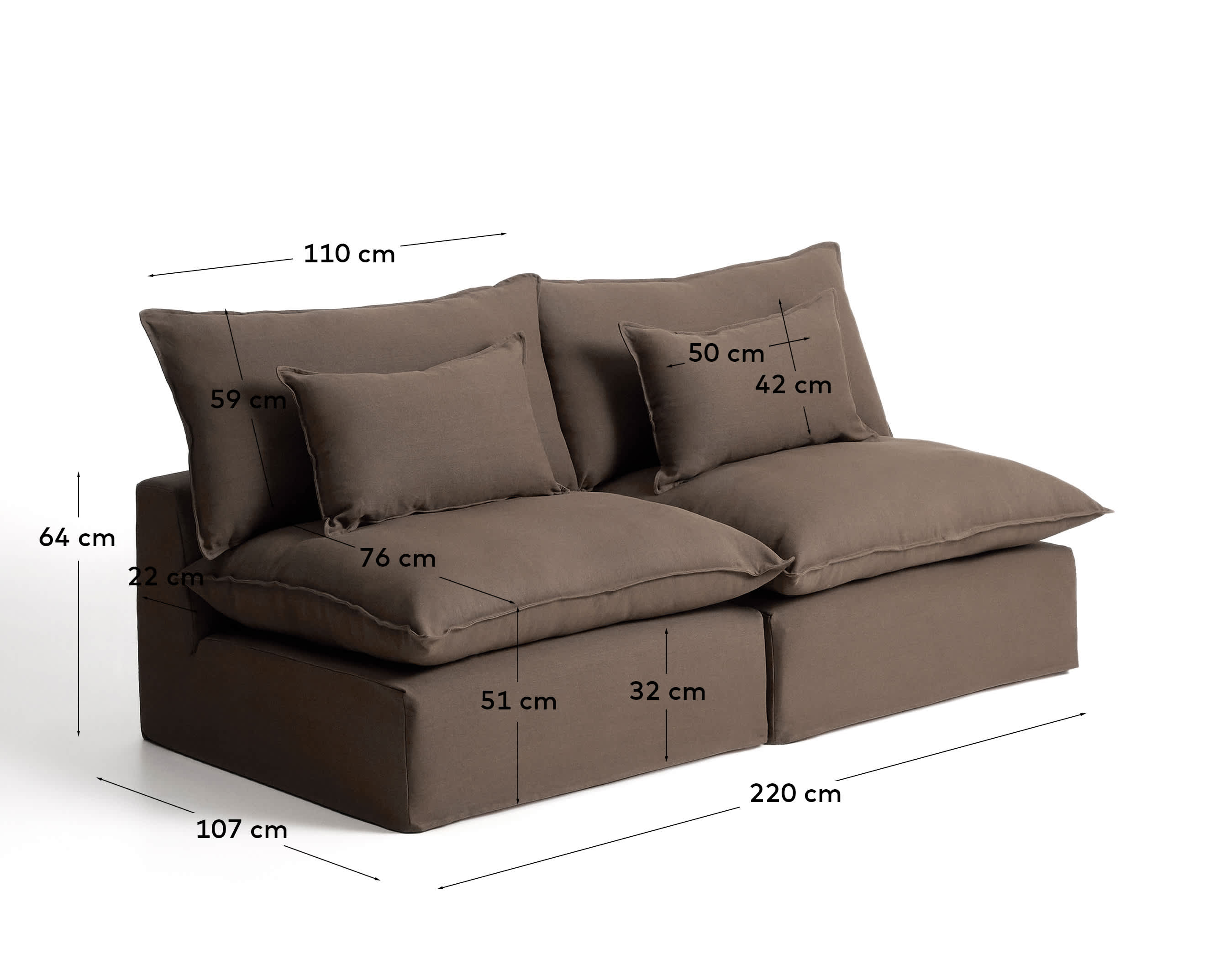 Anarela 100% taupe linen 3-seater modular sofa with removable cover 220cm FSC Mix Credit