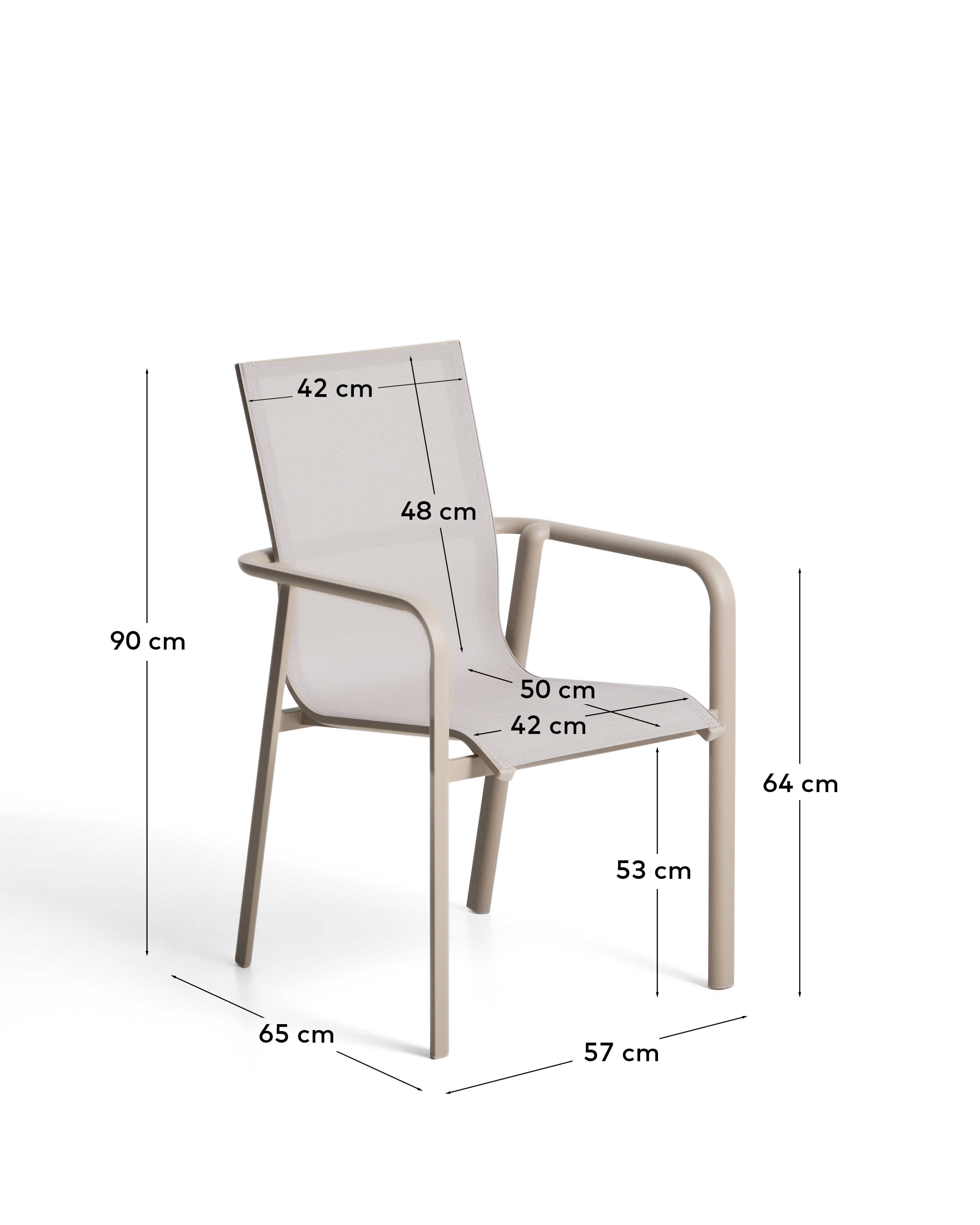 Canea stackable outdoor chair in beige texteline and taupe aluminium