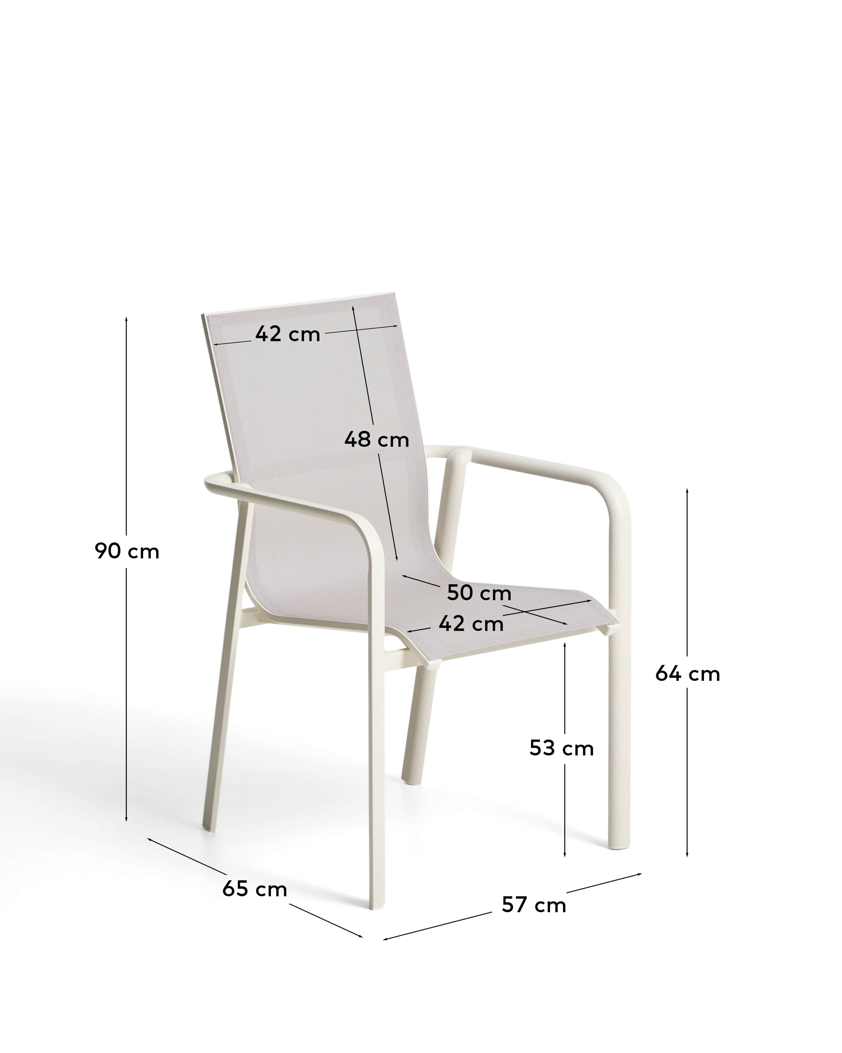 Canea stackable outdoor chair in beige texteline and ecru aluminium