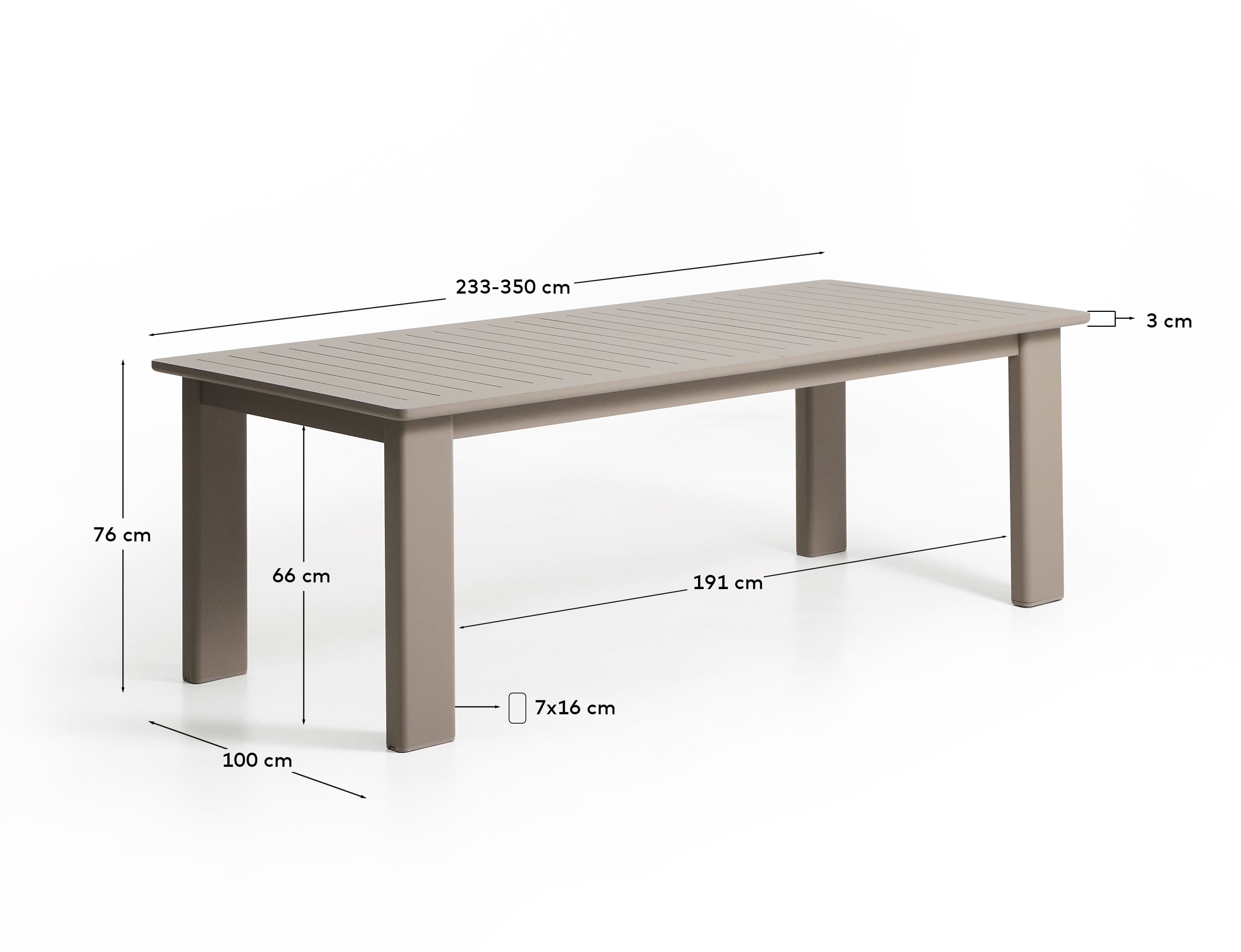 Livorno extendable table in taupe aluminium 233(350) x 100 cm
