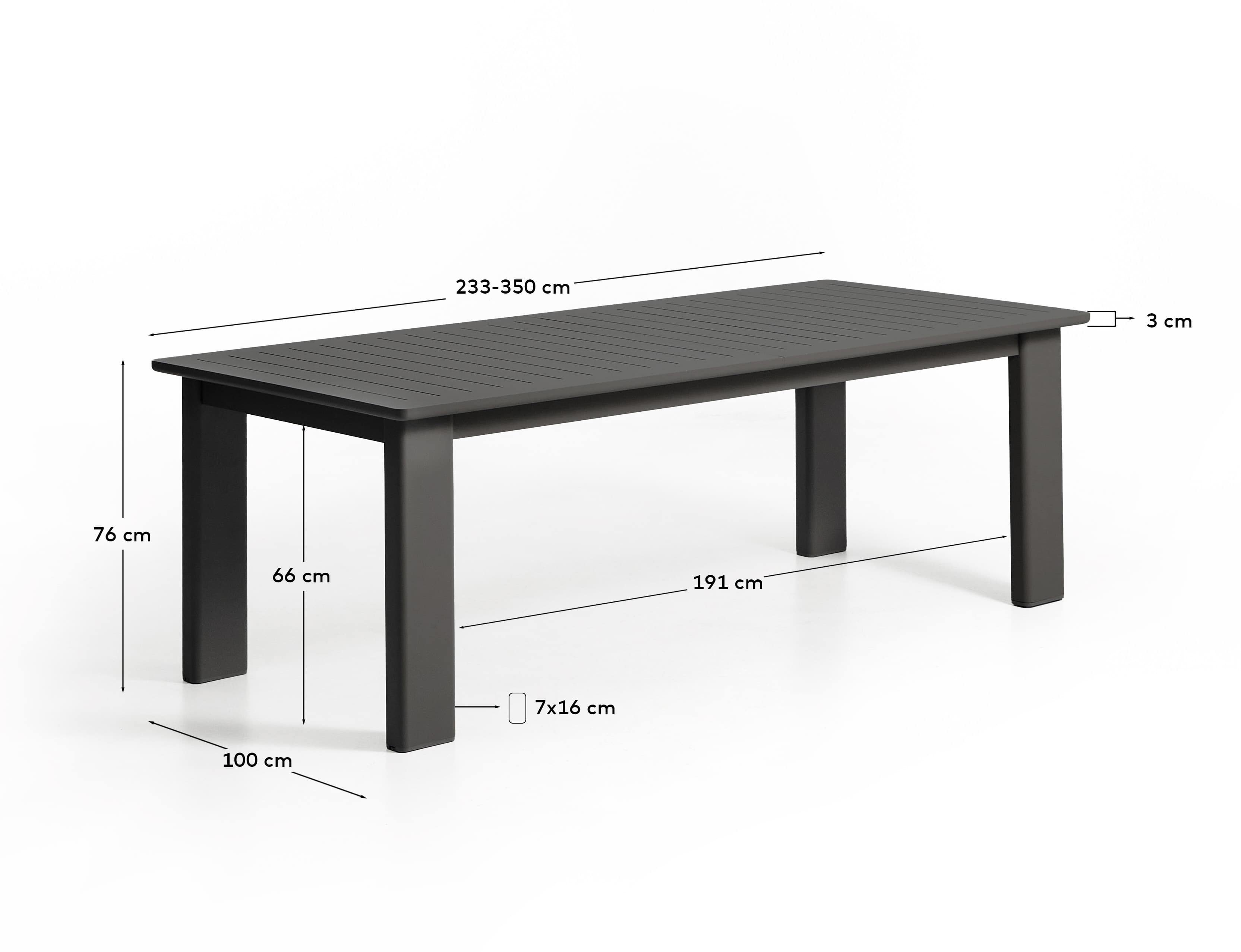 Livorno extendable table in graphite aluminium 233(350) x 100 cm