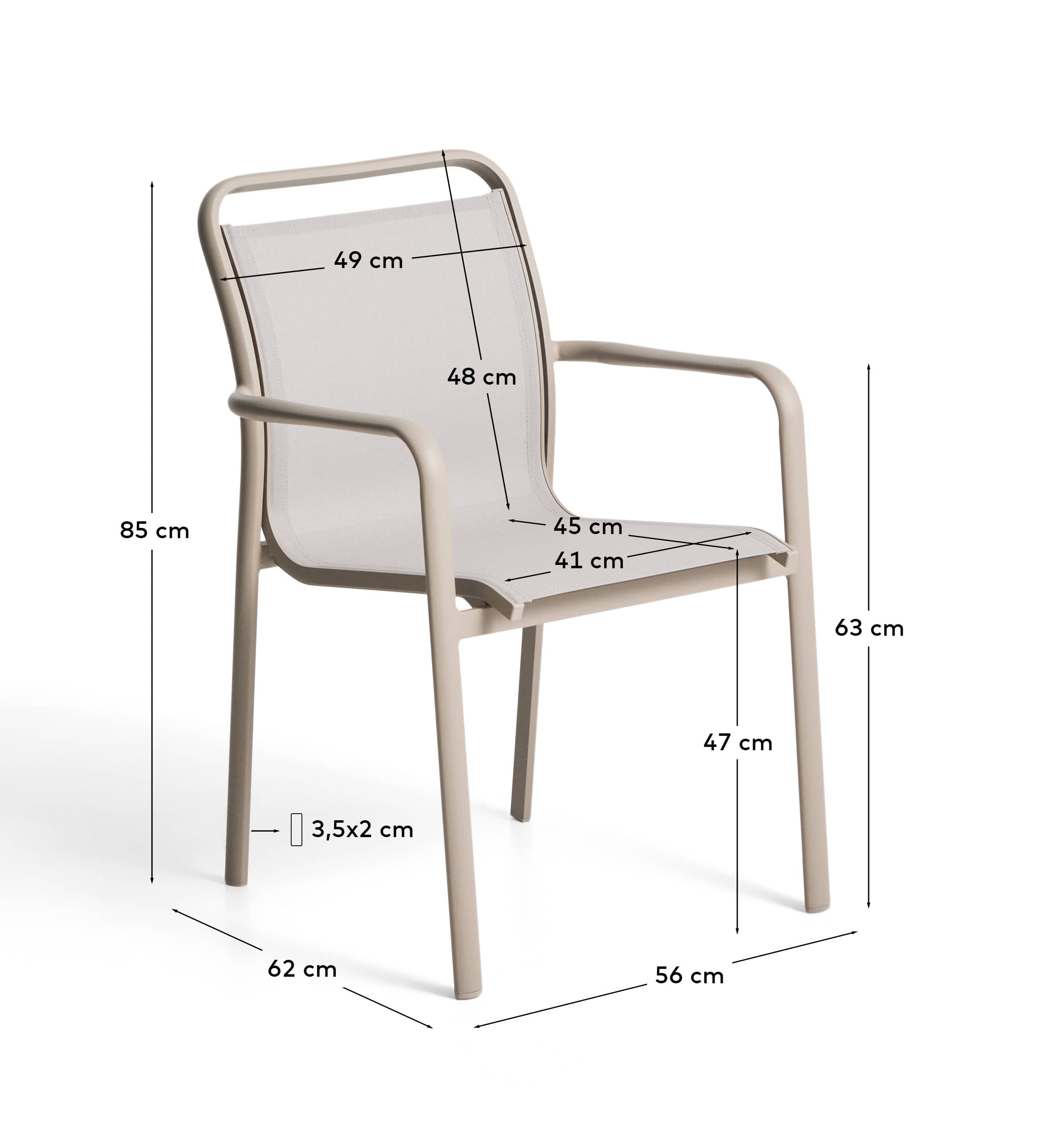 Luri stackable outdoor chair in taupe aluminium and beige texteline