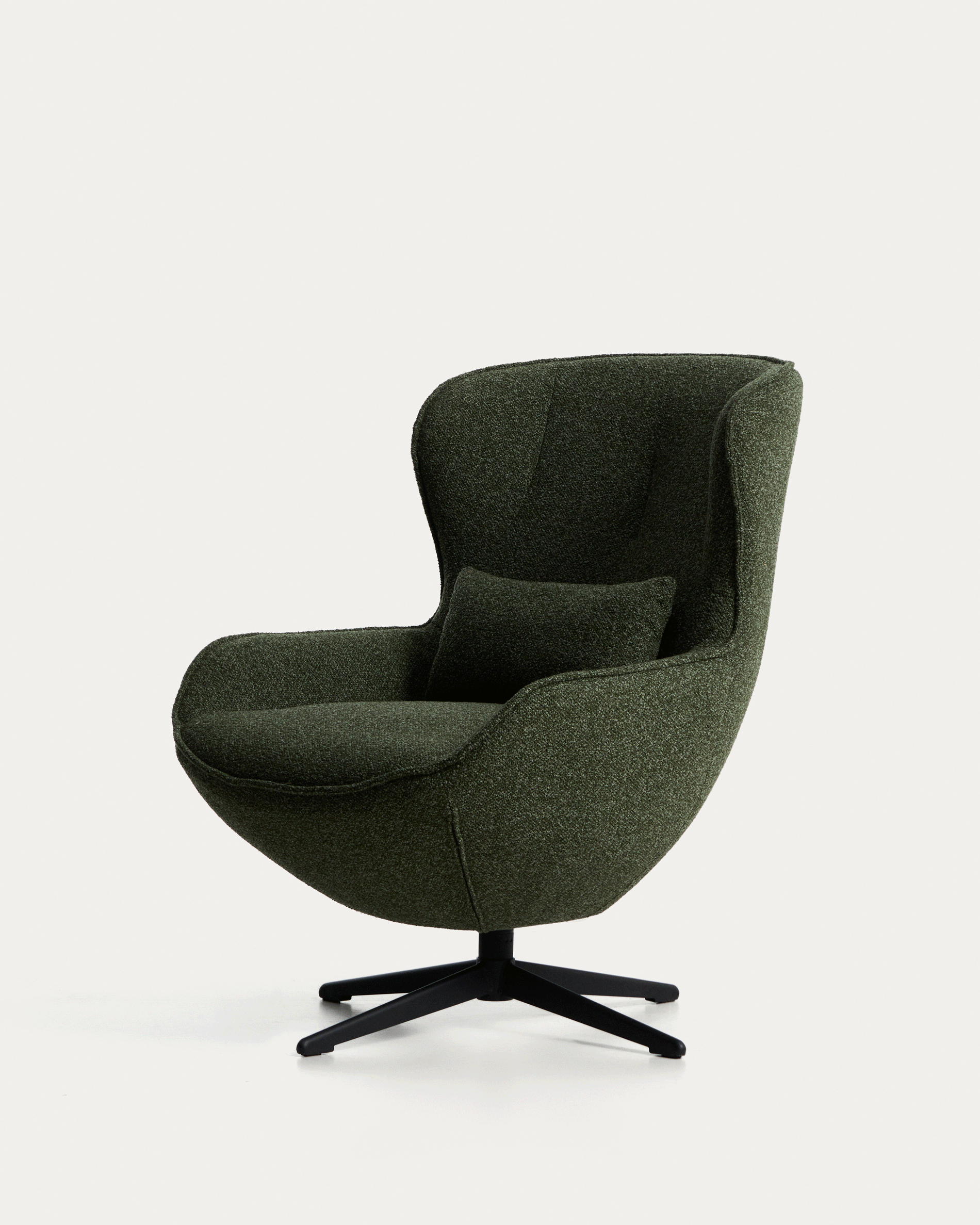 Sorile swivel armchair in dark green chenille and steel with black finish FSC 100%