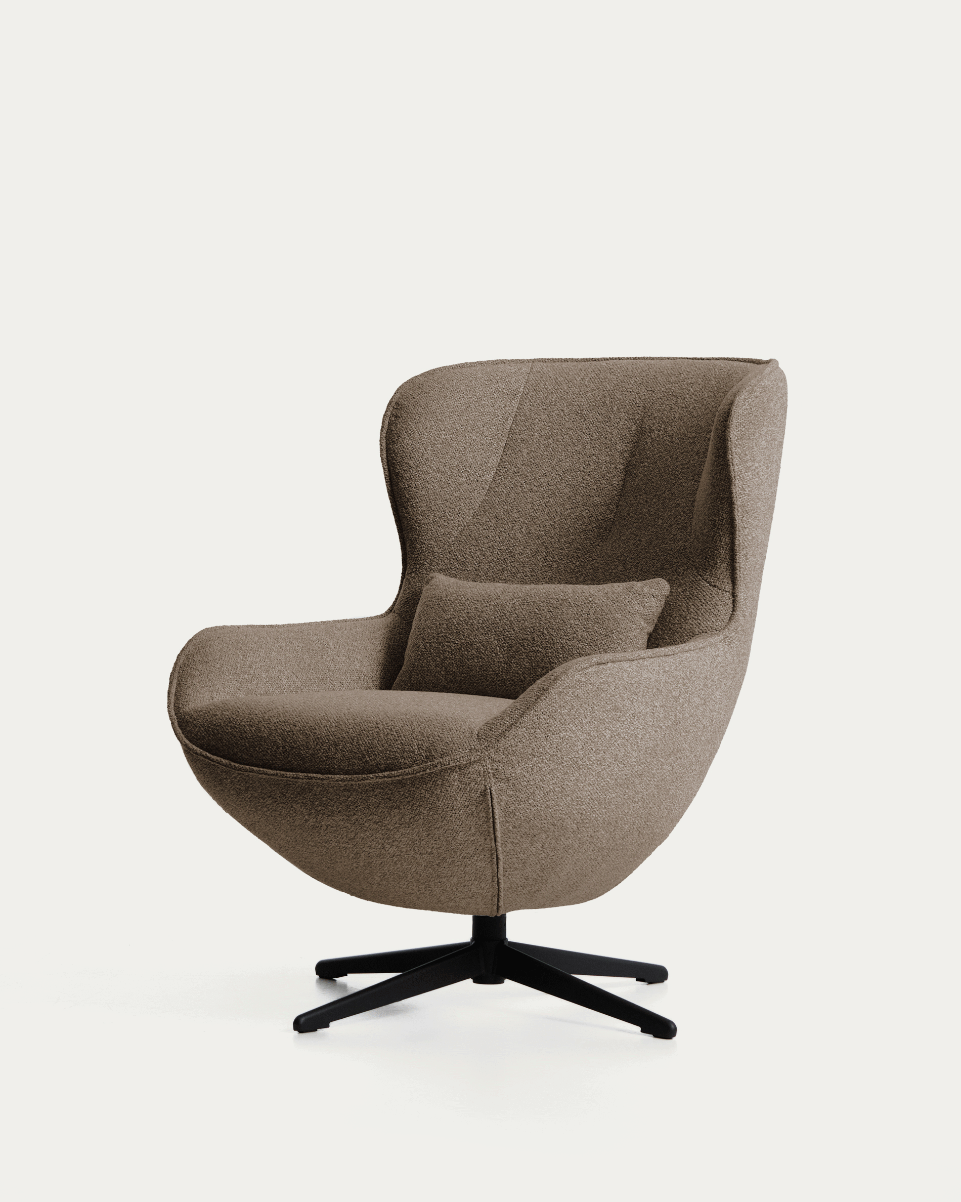 Sorile swivel armchair in brown chenille and steel with black finish FSC 100%