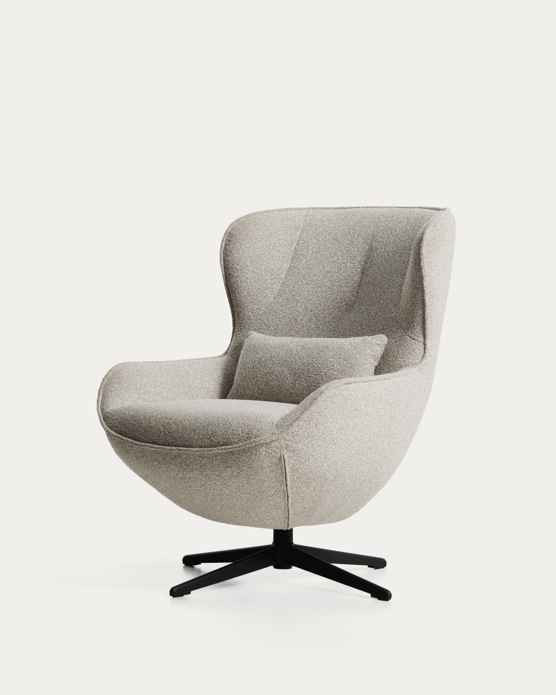 Sorile swivel armchair in beige chenille and steel with black finish FSC 100%