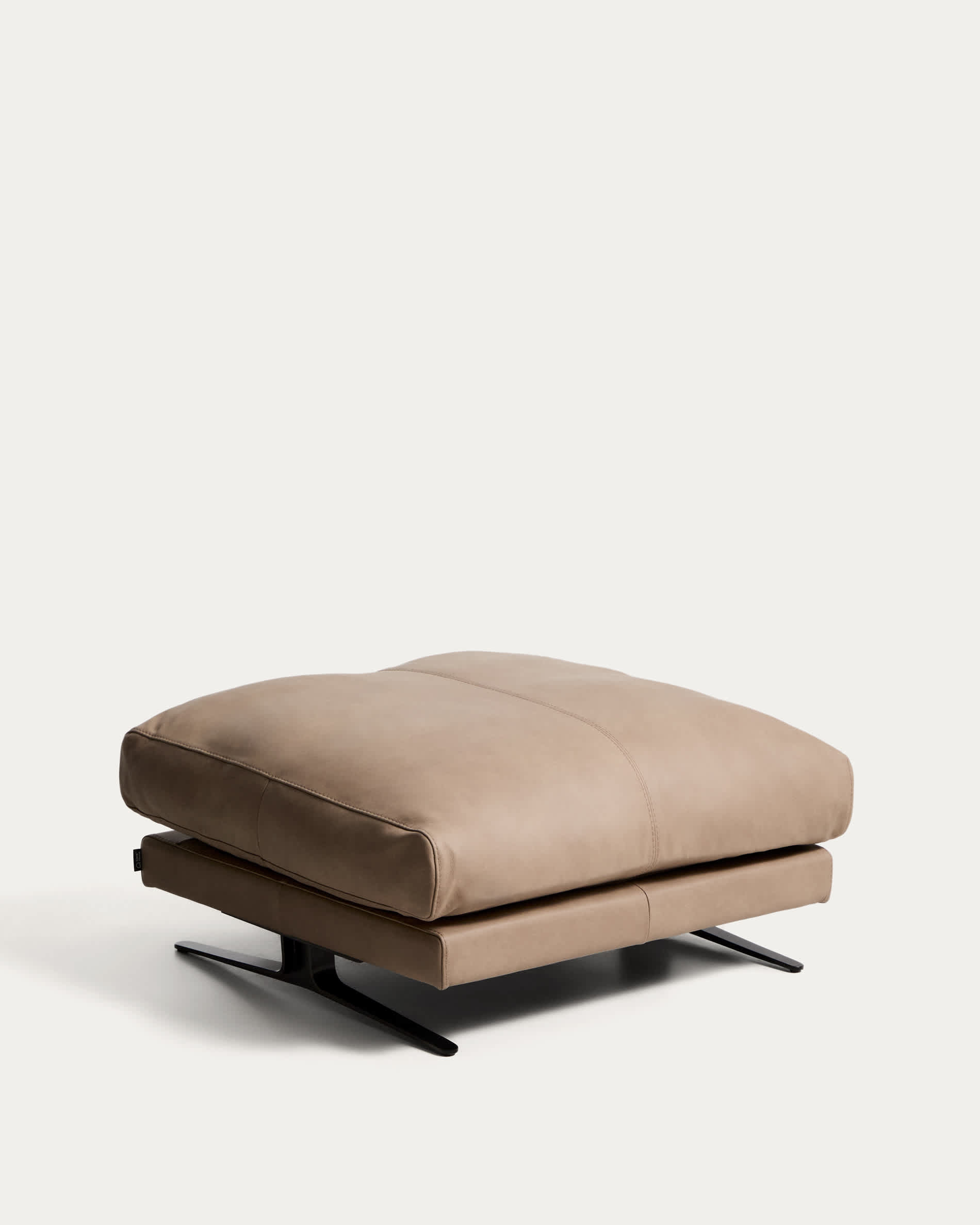 Veliro brown leather footrest with black steel legs 85 x 90 cm FSC Mix Credit